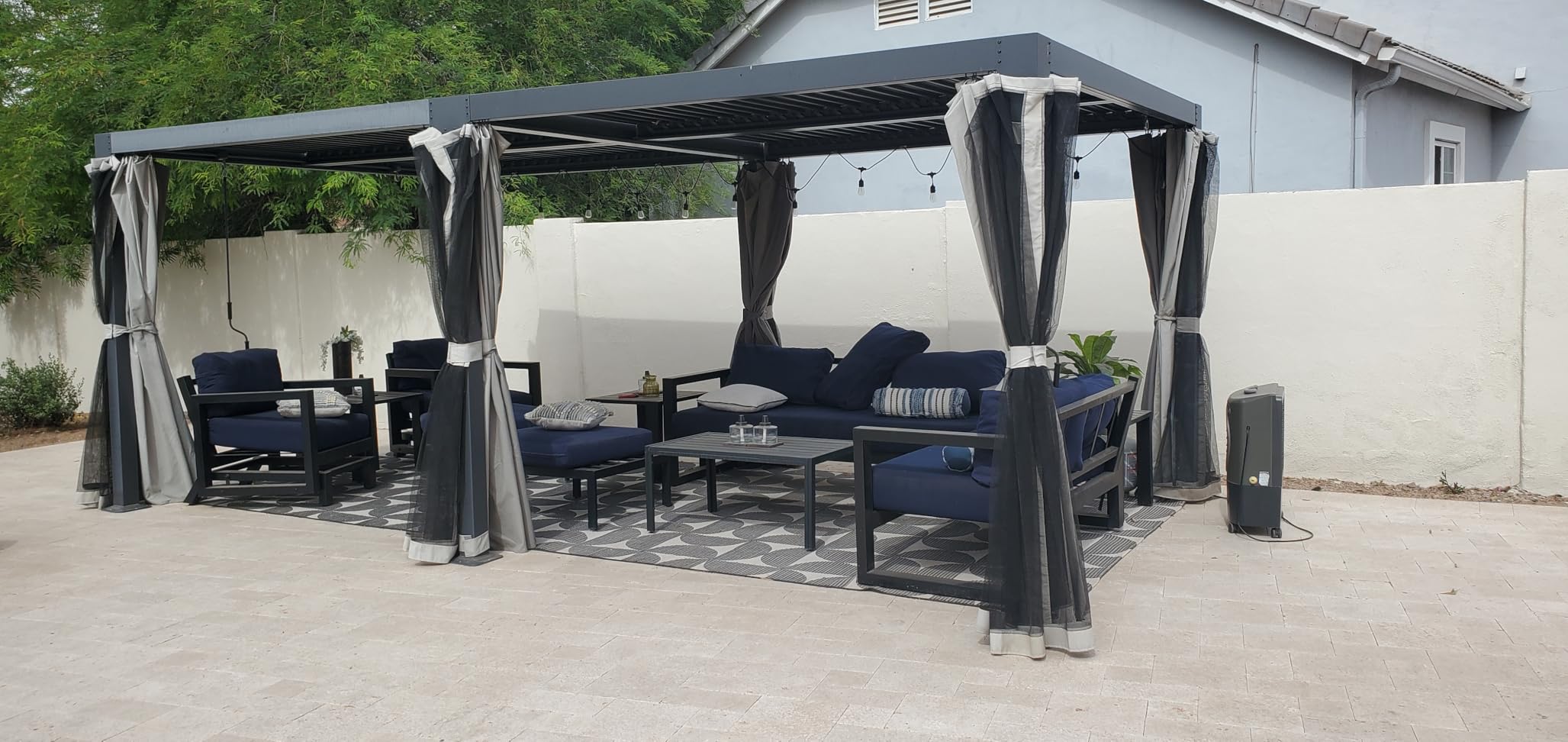 EROMMY Louvered Pergola 10x10, Outdoor Aluminum Pergola with Adjustable Rainproof Roof for Garden, Patio, Deck, Waterproof Curtains and Netting Included, White customer photo 1