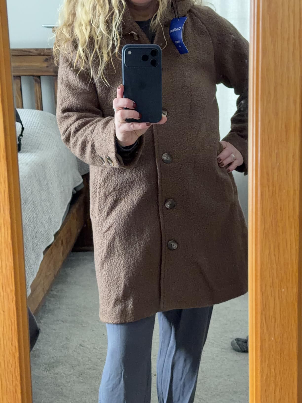 chouyatou Women's Winter Single Breasted Long Wool Coat with Hood Casual Wool Blend Trench Coat Jacket customer photo 2