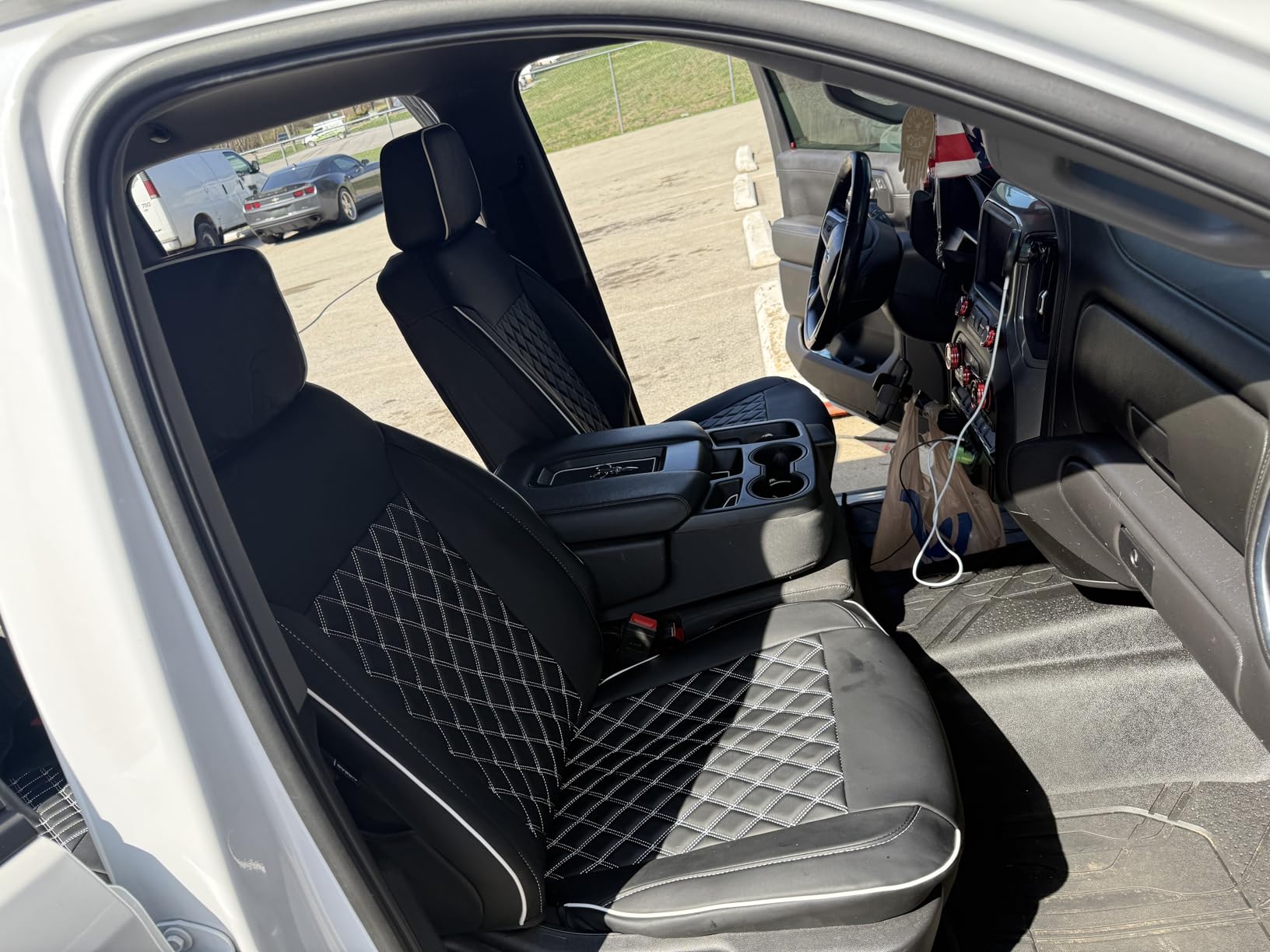 TANDI Custom Fit Chevy Silverado & GMC Sierra Seat Covers with Faux Leather for 2019 2020 2021 2022 2023 2024 2025 Chevy Silverado & GMC Sierra 1500 & 2020-2025 2500HD 3500HD (Black, Full Set (SG-A)) customer photo 1