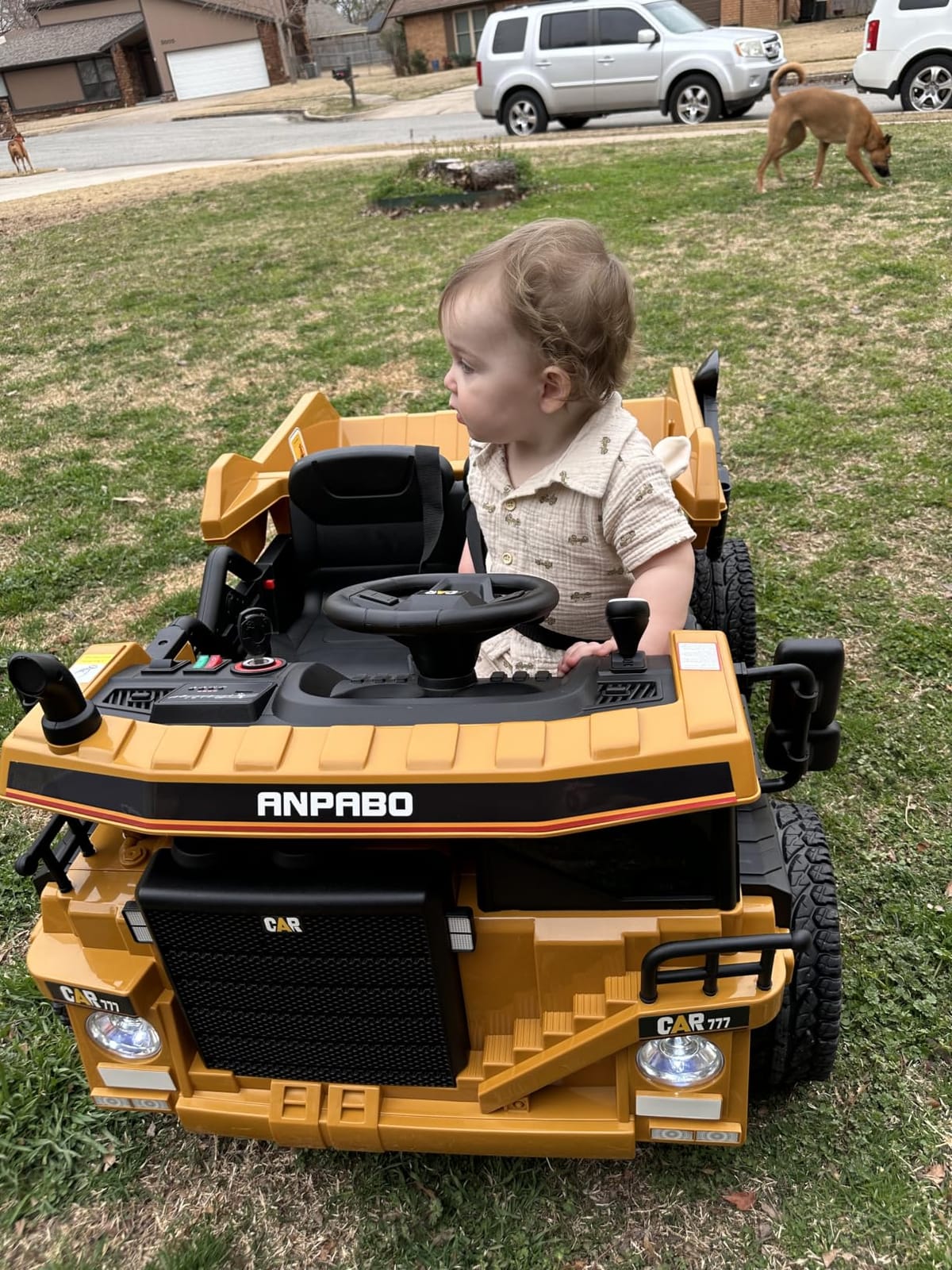 ANPABO 24V Ride On Dump Truck w/Electric Dump Bed, Remote, Yellow customer photo 2