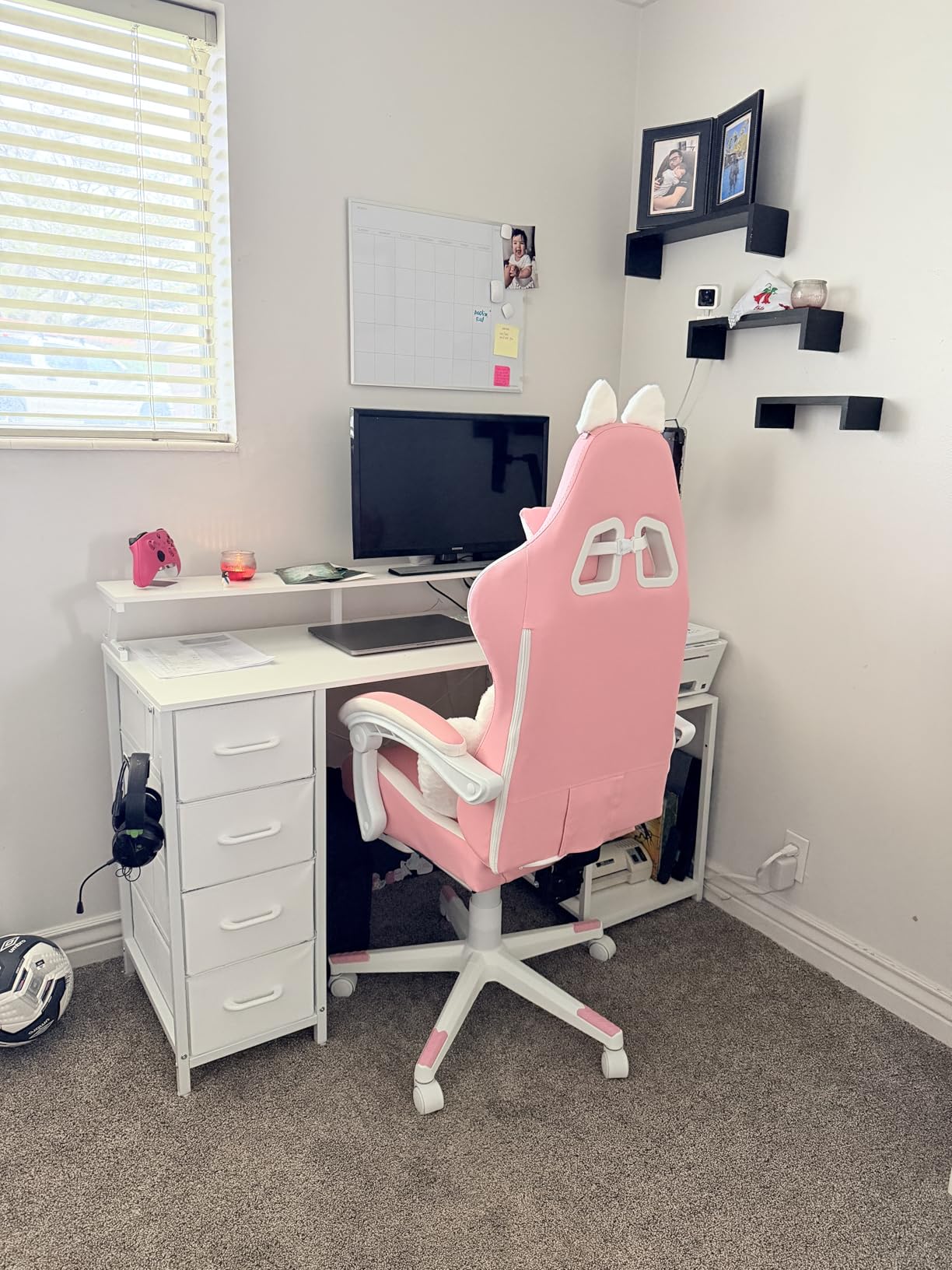 PUKAMI Pink Gaming Chair Cute with Cat Ears and Cat Paw Lumbar Cushion, Ergonomic Computer Chair for Girl with Footrest and Headrest, Comfortable Reclining PC Game Chair for Adult, Teen (Pink) customer photo 1