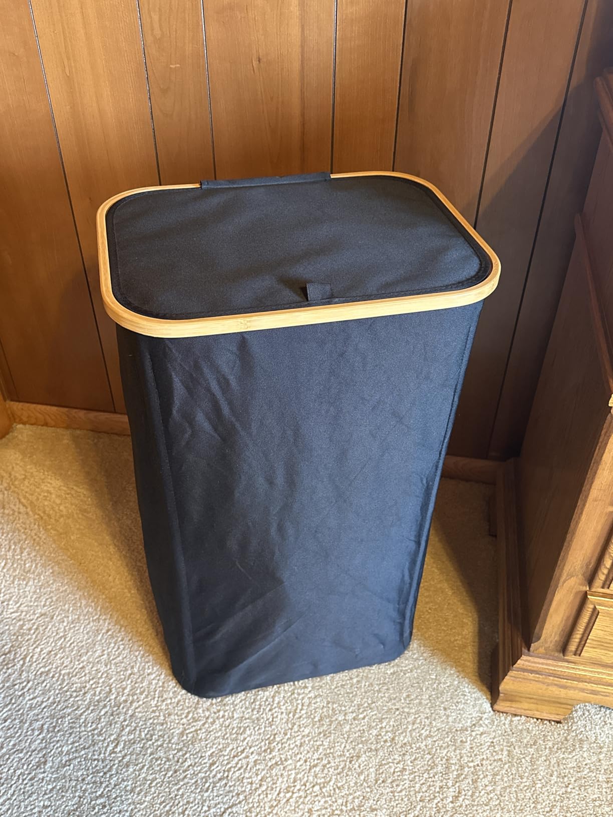 SpaceAid Slim Laundry Hamper with Lid, 65L Narrow Clothes Basket Bin with Bamboo Handles, Skinny Tall Collapsible Hamper for Bedroom, Bathroom, Dorm, Laundry Room - Black customer photo 2