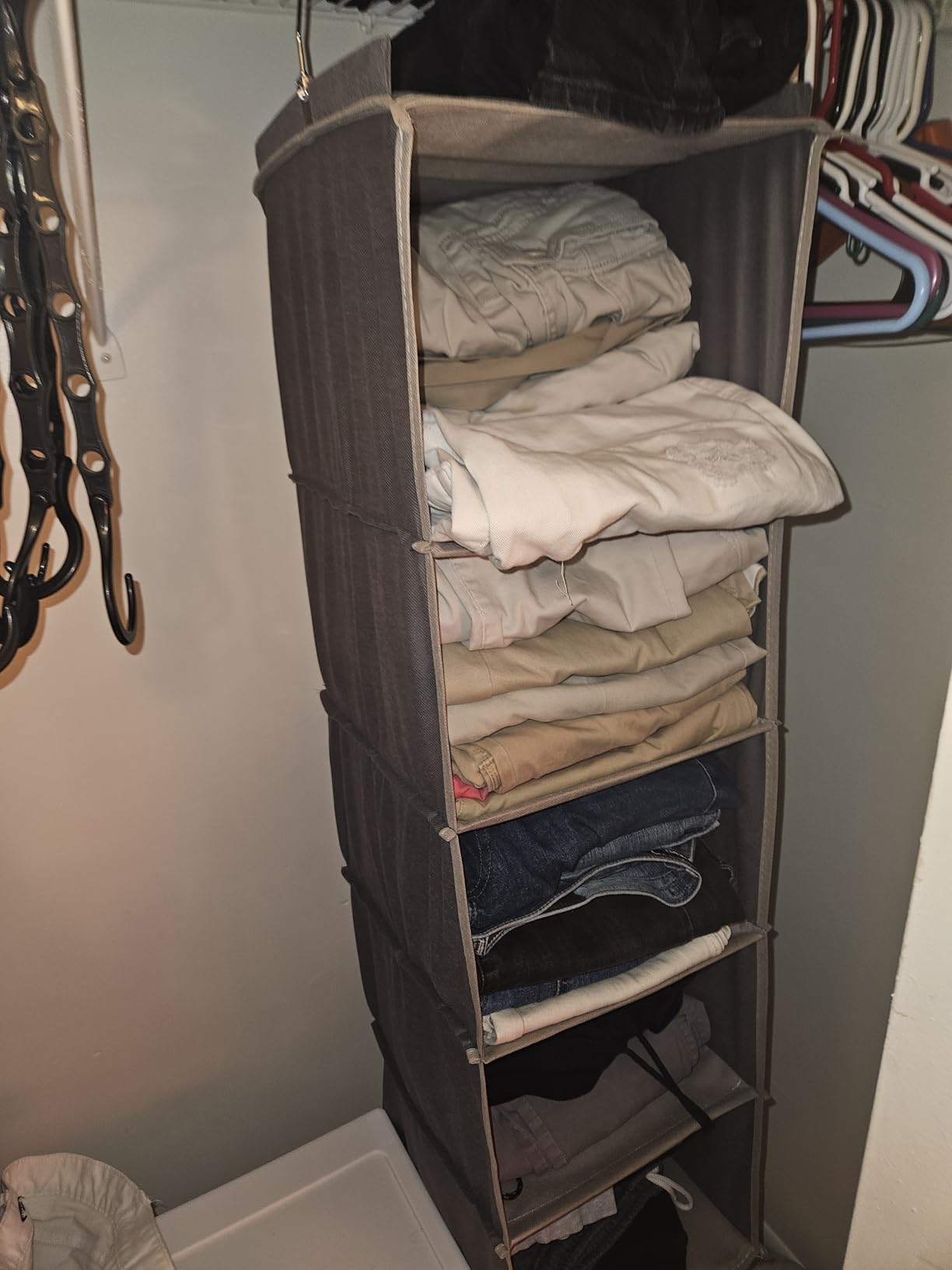 BOOMIBOO Hanging Closet Organize and Shelves,5-Hanging Shelf with 2 Side Pockets,Storage Foldable (Grey) customer photo 2