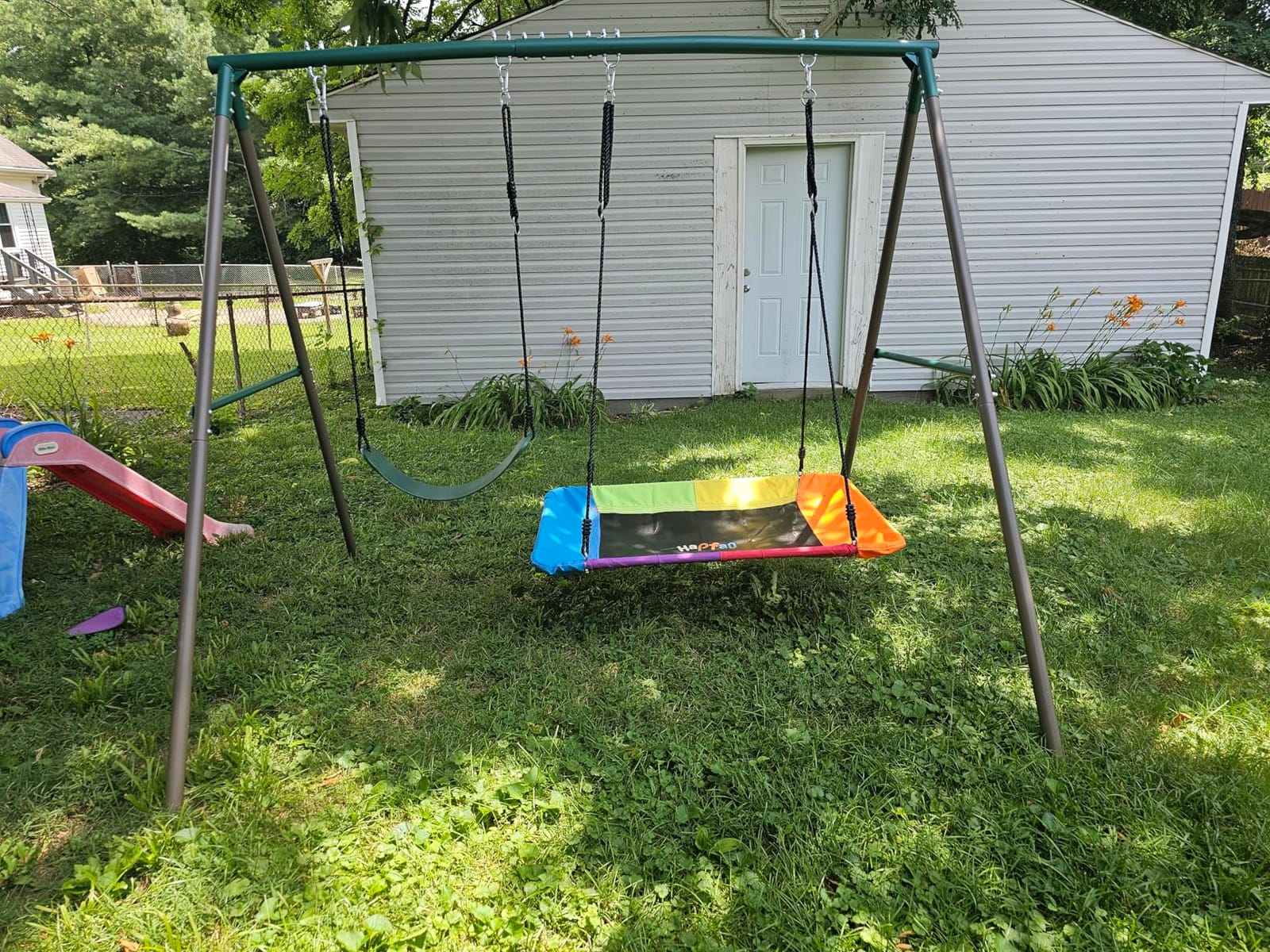 Hapfan Metal Swing Sets for Backyard for Kids with Double Tree Swings customer photo 1