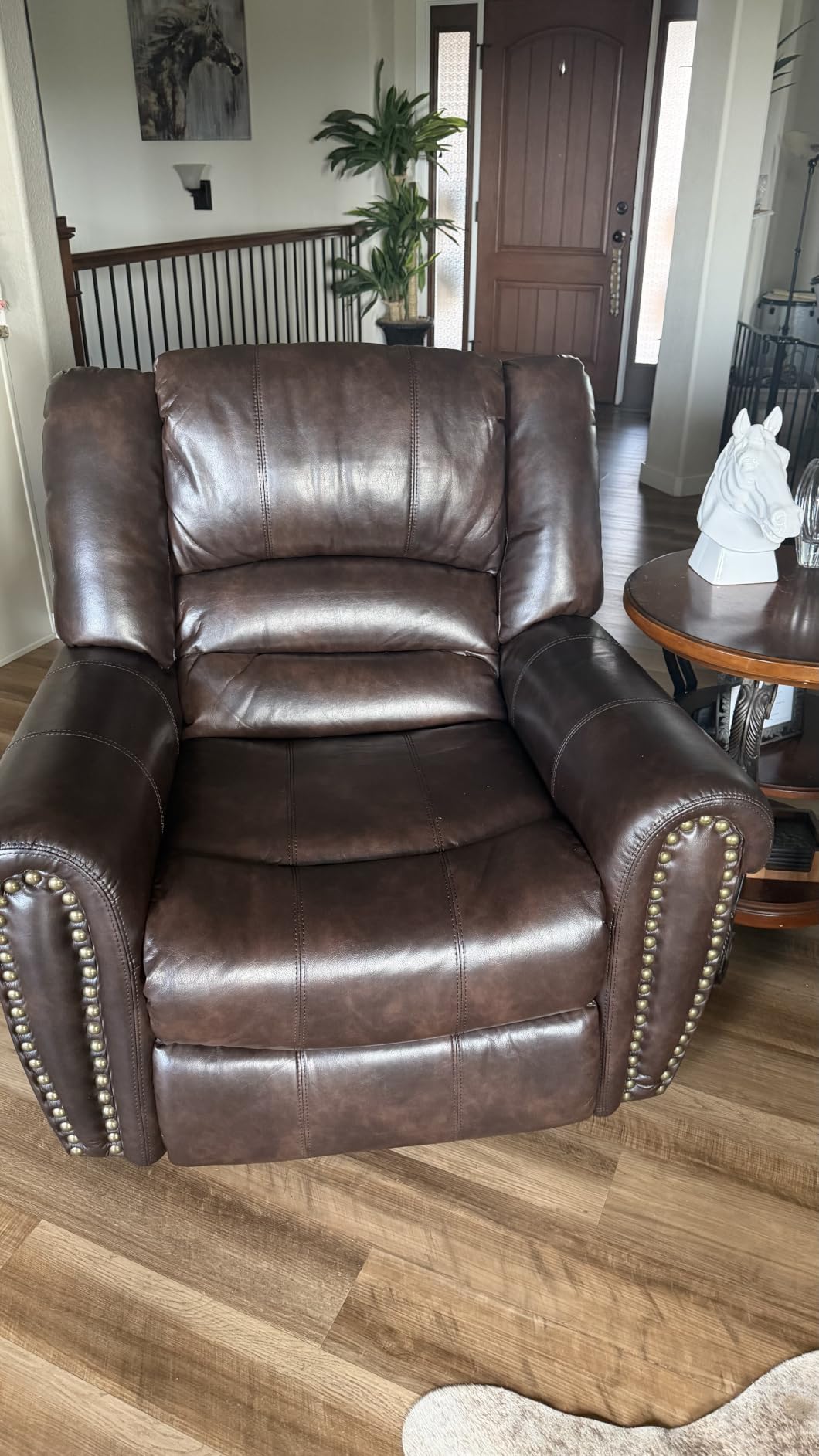 CANMOV Leather Recliner Chair, Classic and Traditional Manual Recliner Chair with Comfortable Arms and Back Single Sofa for Living Room, Dark Brown customer photo 1