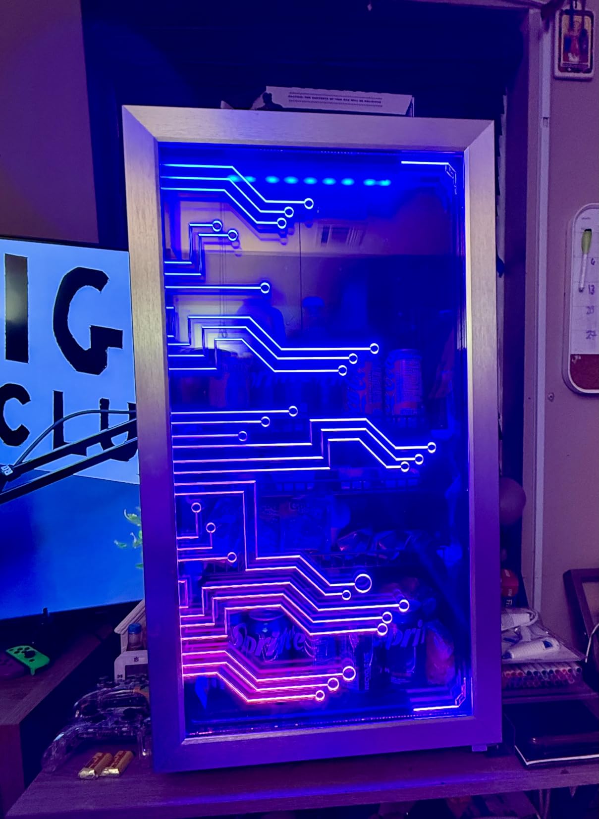 Cyberpunk Beverage Cooler, 130 Can Mini Fridge, LED Light Door, Gaming Room customer photo 2