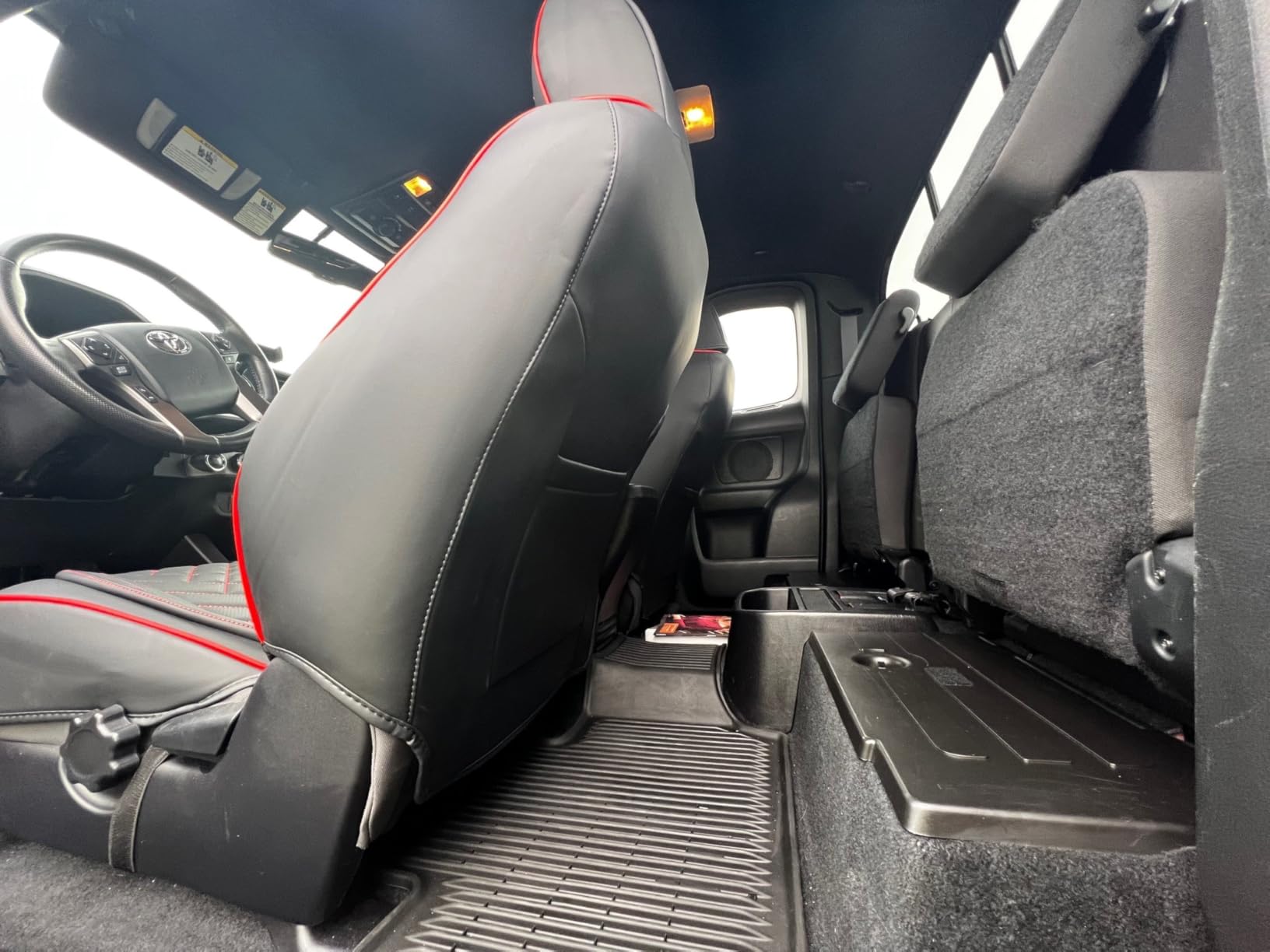 Tacoma Seat Covers Full Set 2016-2023, Leather Pickup Truck Seat Covers with Lumbar Support Custom Fit for Toyota Tacoma Double/Crew Cab SR SR5 TRD Sport TRD Off Road TRD Pro(Black Red) customer photo 1