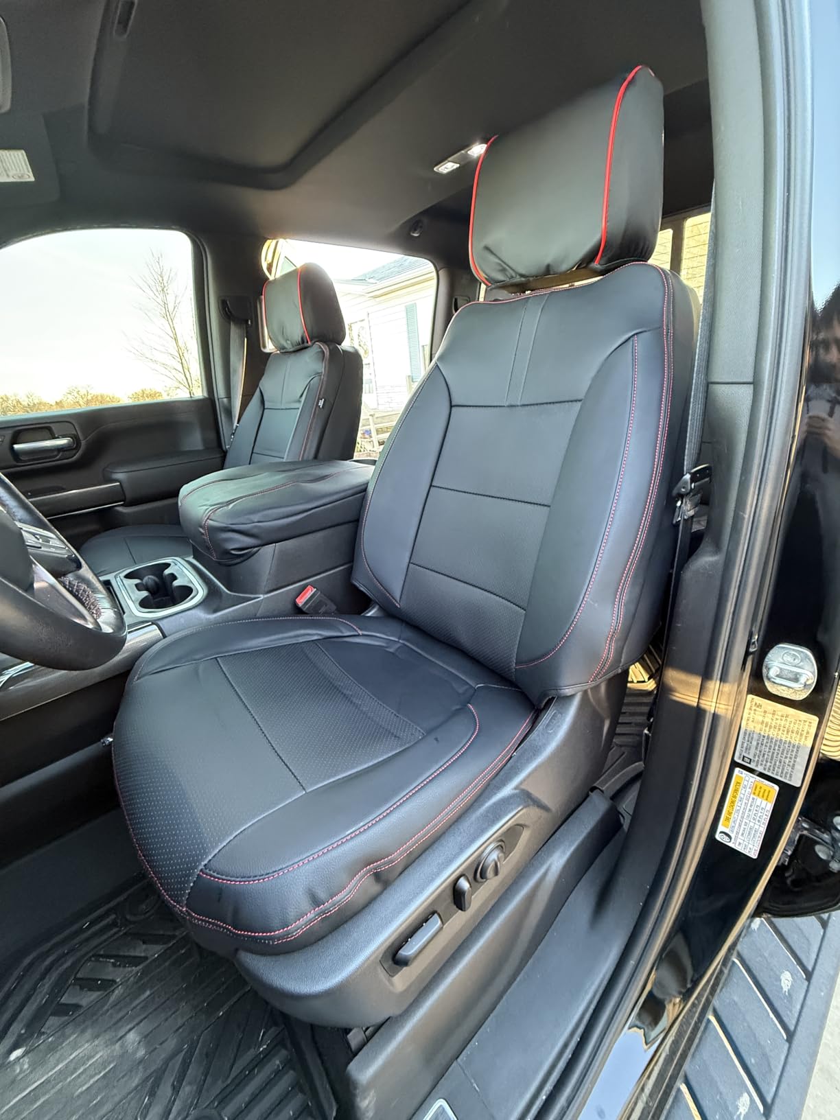 Coverado Chevy Silverado Seat Covers Full Set, Faux Leather Car Seat Covers Fit for 2014-2018 1500, 2015-2019 2500HD 3500HD Chevy Silverado GMC Sierra Crew Double Extended Cab (Black) customer photo 1