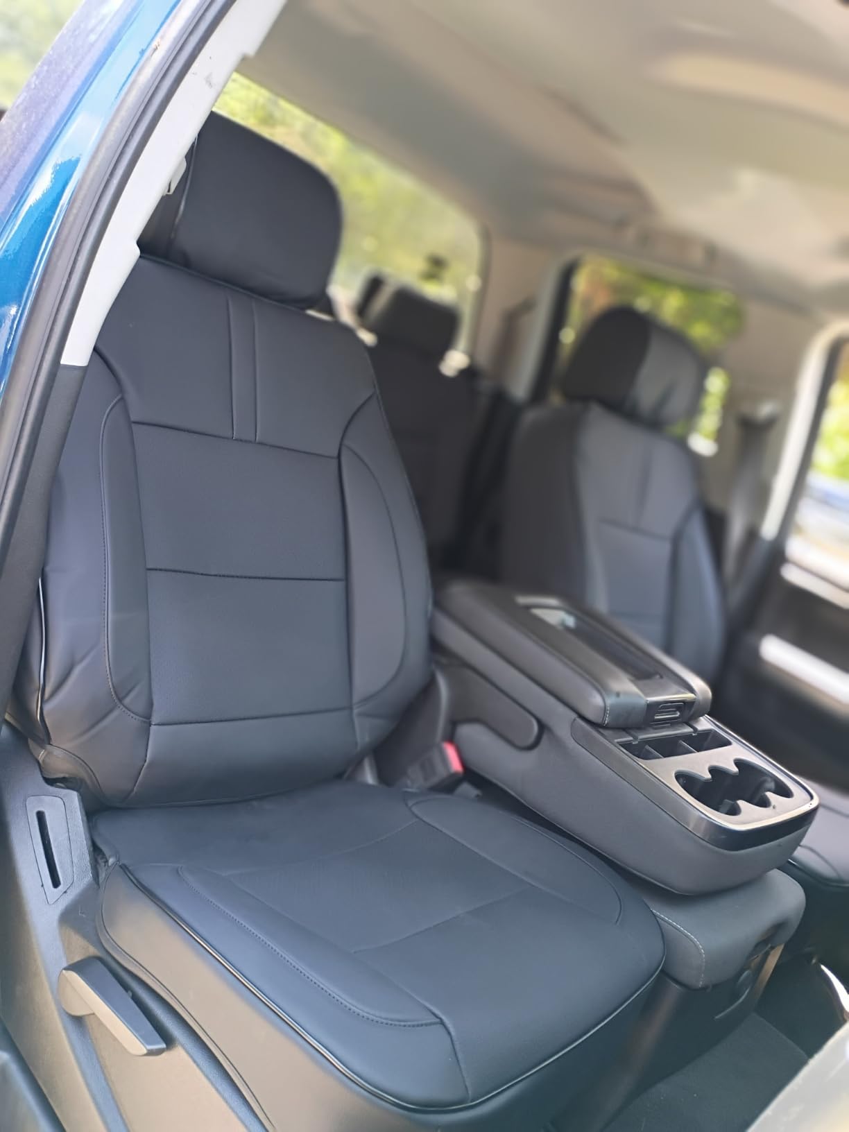Coverado Chevy Silverado Seat Covers Full Set, Faux Leather Car Seat Covers Fit for 2014-2018 1500, 2015-2019 2500HD 3500HD Chevy Silverado GMC Sierra Crew Double Extended Cab (Black) customer photo 2