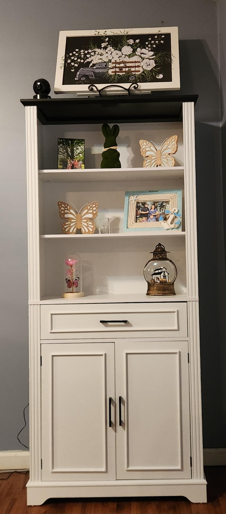 SEDETA Farmhouse Bookshelves and Bookcases with Doors, Drawer, Grey customer photo 1