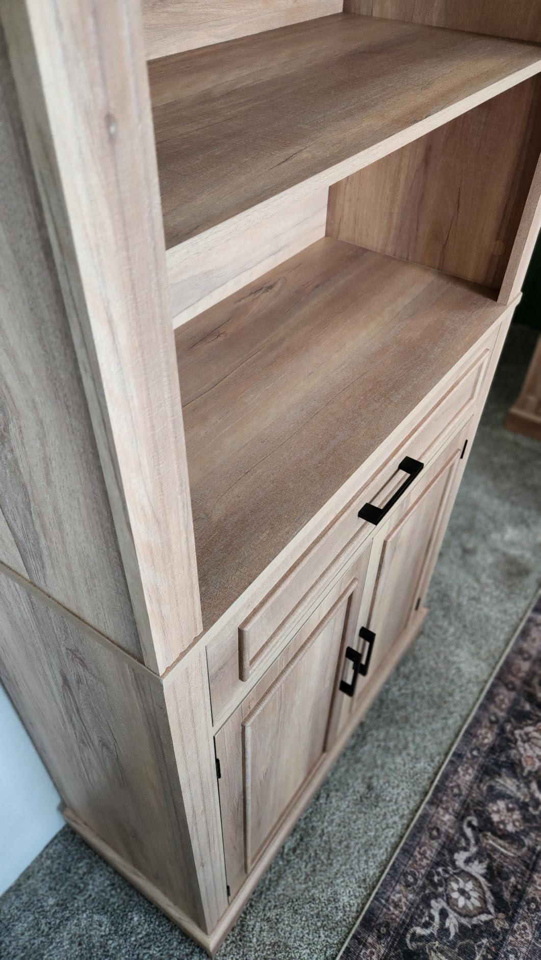 SEDETA Farmhouse Bookshelves and Bookcases with Doors, Drawer, Grey customer photo 2