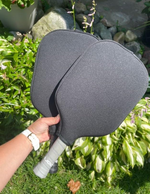 2 Pcs Pickleball Paddle Covers, Universal Case Size - 8.6 x 12.2 inches Zippered Racket Sleeve, Durable Neoprene Paddle Cover, Paddle Storage Bag for Most USAPA Standard (Black) (Black) customer photo 2