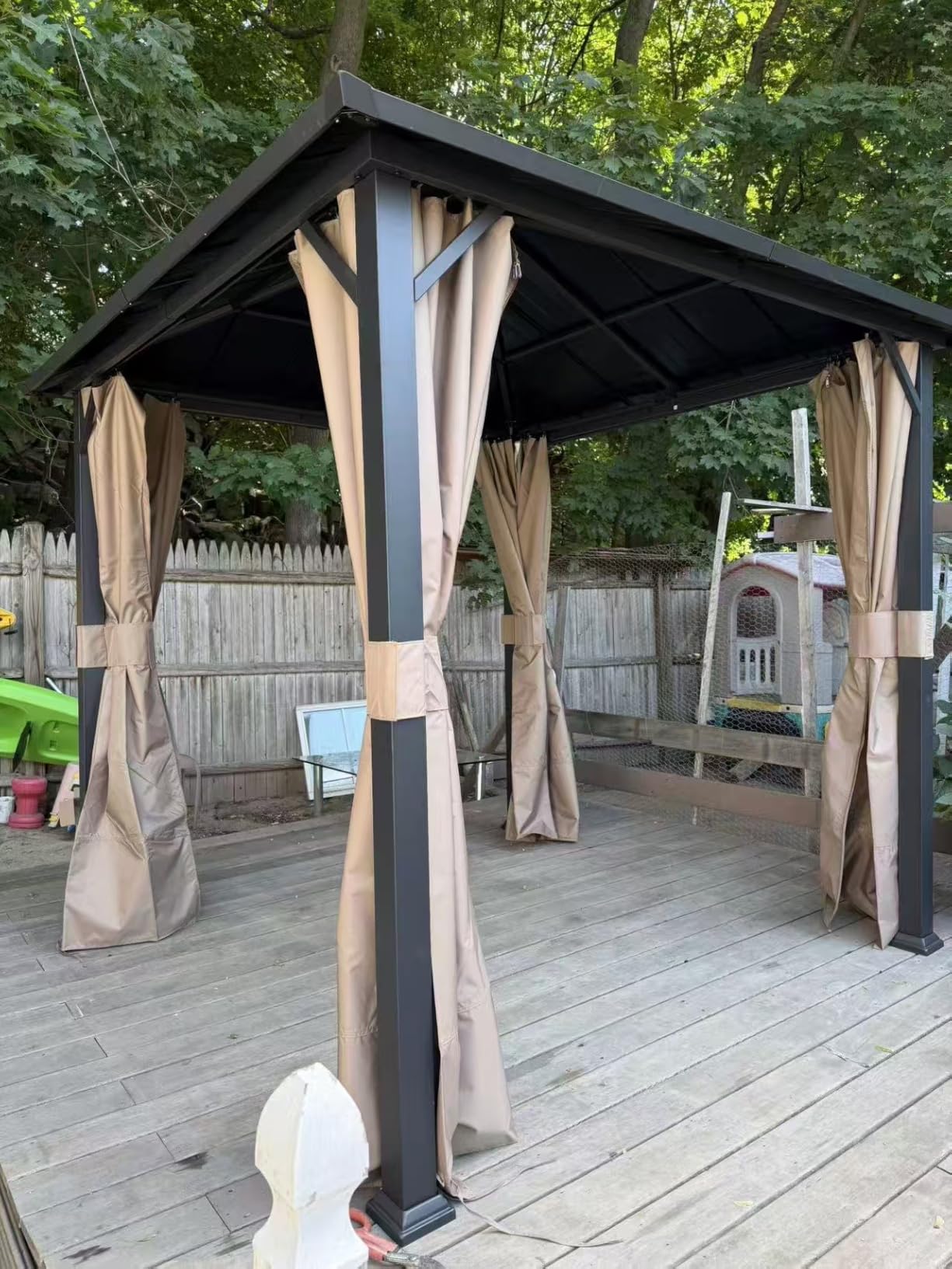 Modern Shade Hardtop Gazebo 12x14 with 4 LED Lights for Backyard, Black customer photo 2