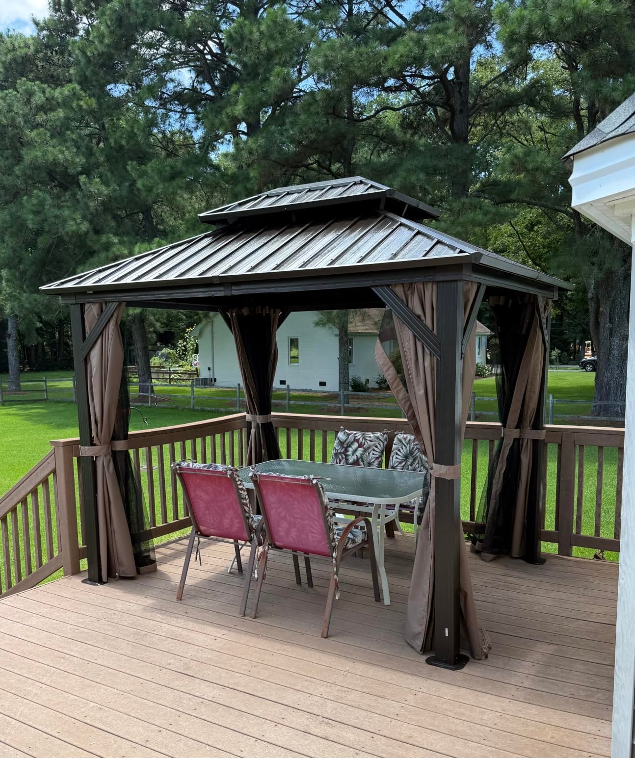 Domi 12x12 Hardtop Gazebo for Patio, Metal Gazebo with Gutters, Brown customer photo 2