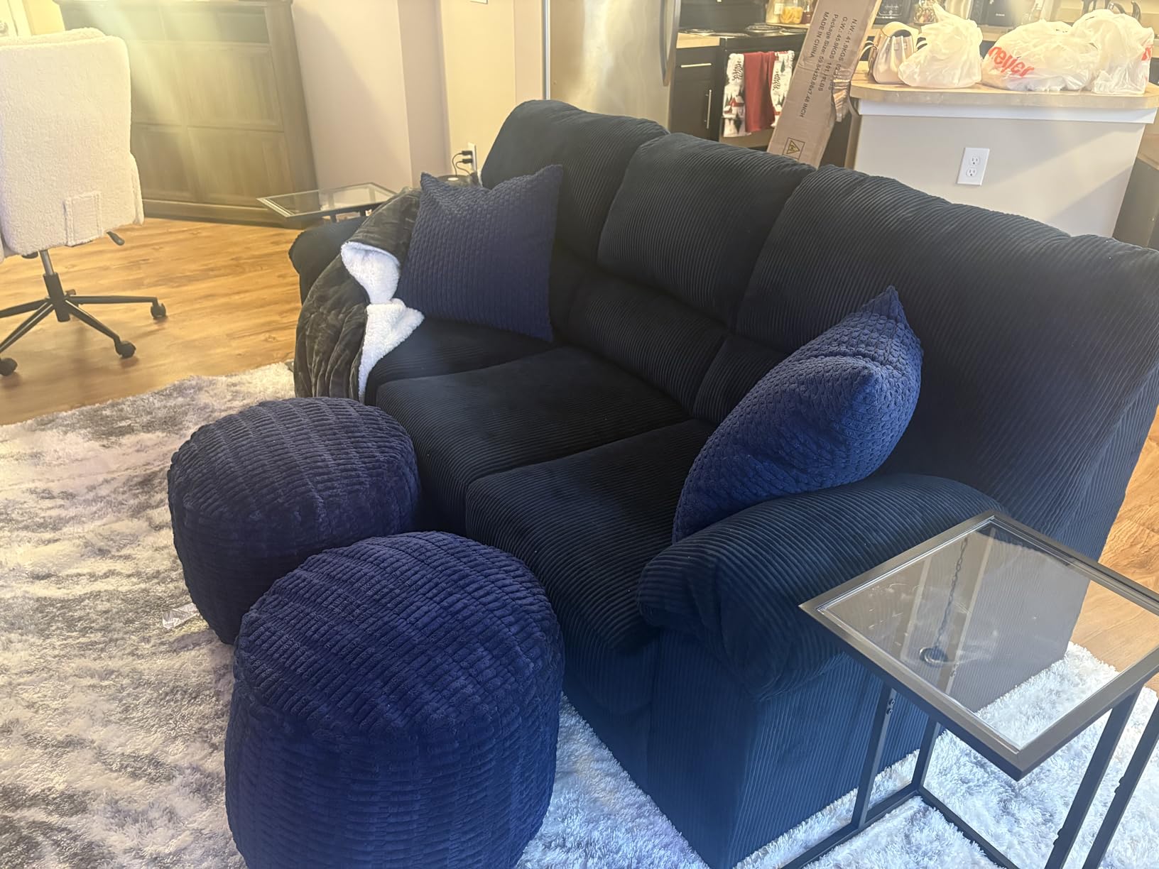 Signature Design by Ashley Sofa, 83-in Navy Corduroy, Anti-Sag Platform customer photo 2
