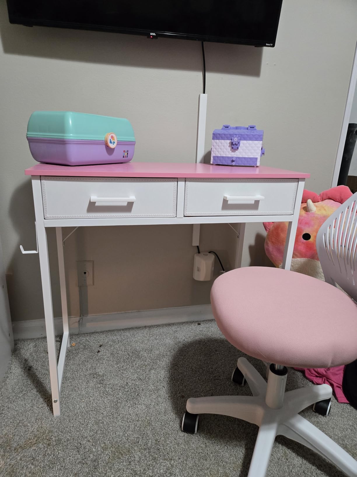 Pamray 32 Inch Small Computer Desk with 2 Drawers for Bedroom Study Writing Home Office Table for Small Spaces White customer photo 2