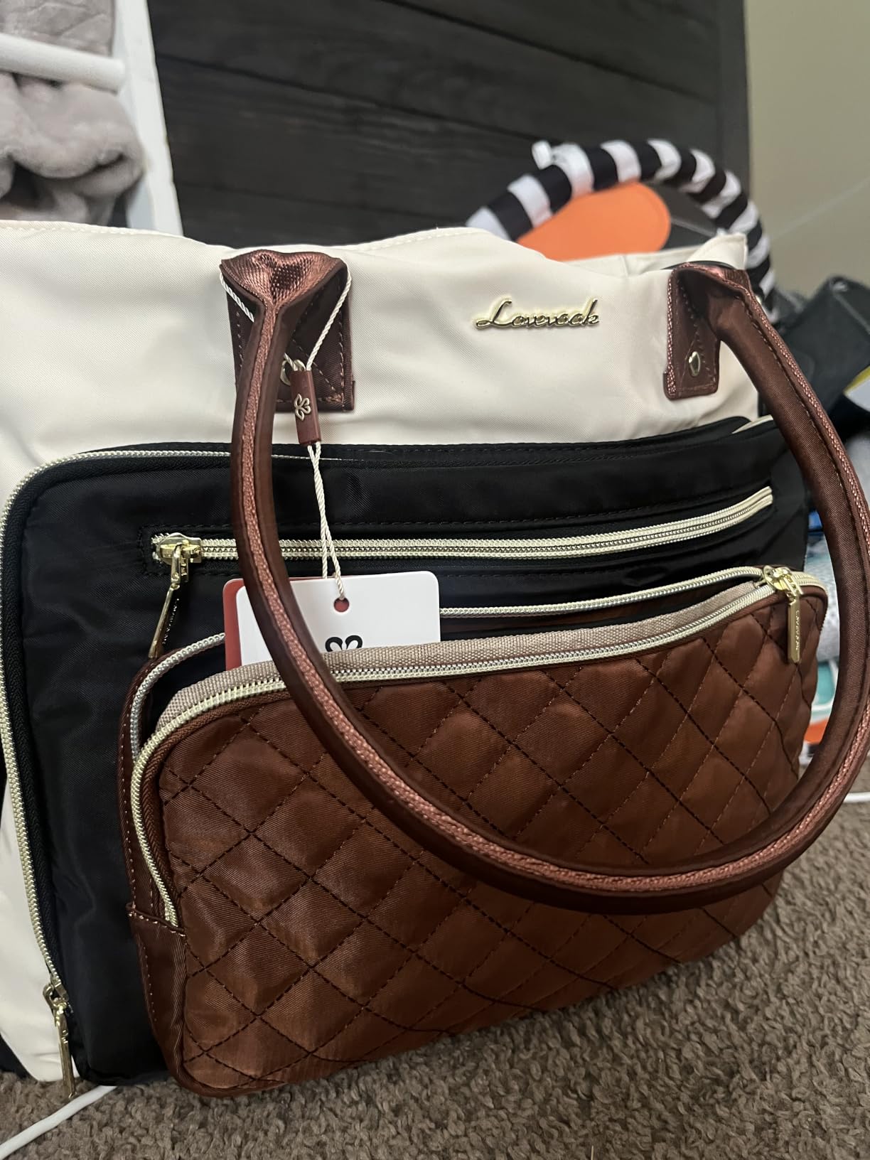 LOVEVOOK Teacher Tote Bag for Women Work, Laptop Bag With Large Cup Holder, Nurse Bags Professional Briefcase Business Computer Purses Bible Handbag Gifts, Black-Beige-Brown, 15.6 Inch customer photo 1