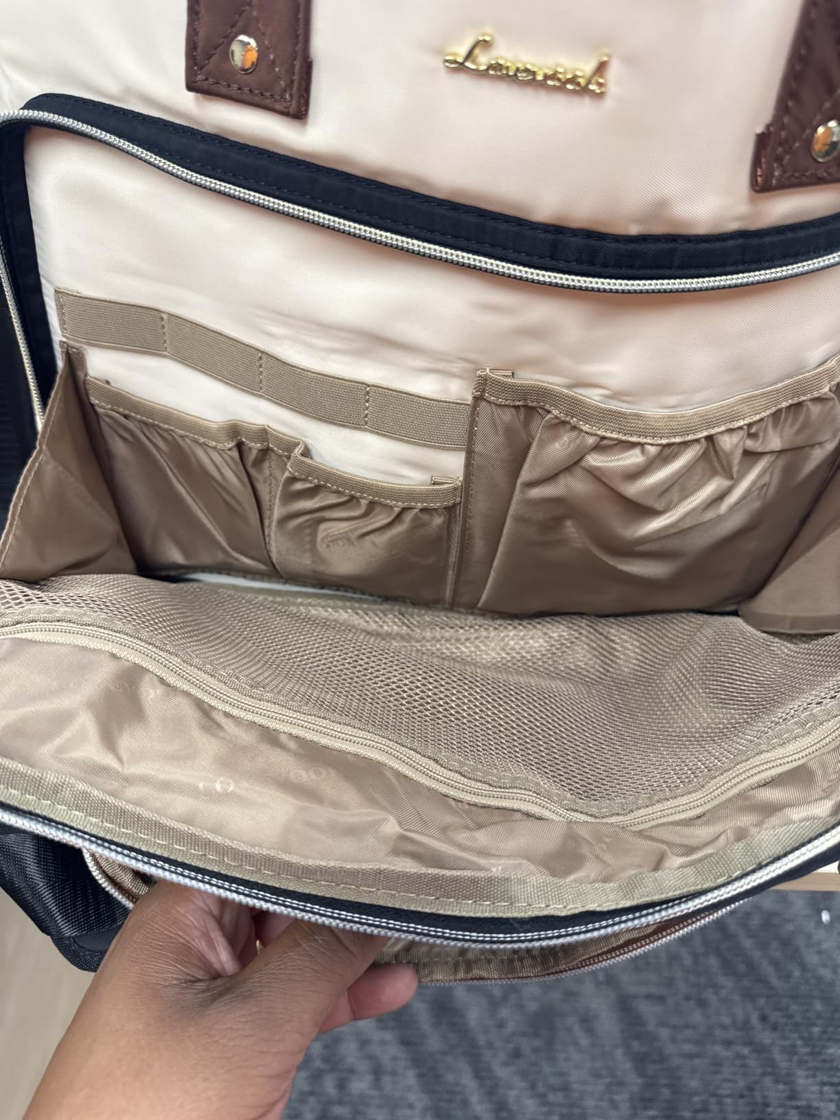 LOVEVOOK Teacher Tote Bag for Women Work, Laptop Bag With Large Cup Holder, Nurse Bags Professional Briefcase Business Computer Purses Bible Handbag Gifts, Black-Beige-Brown, 15.6 Inch customer photo 2