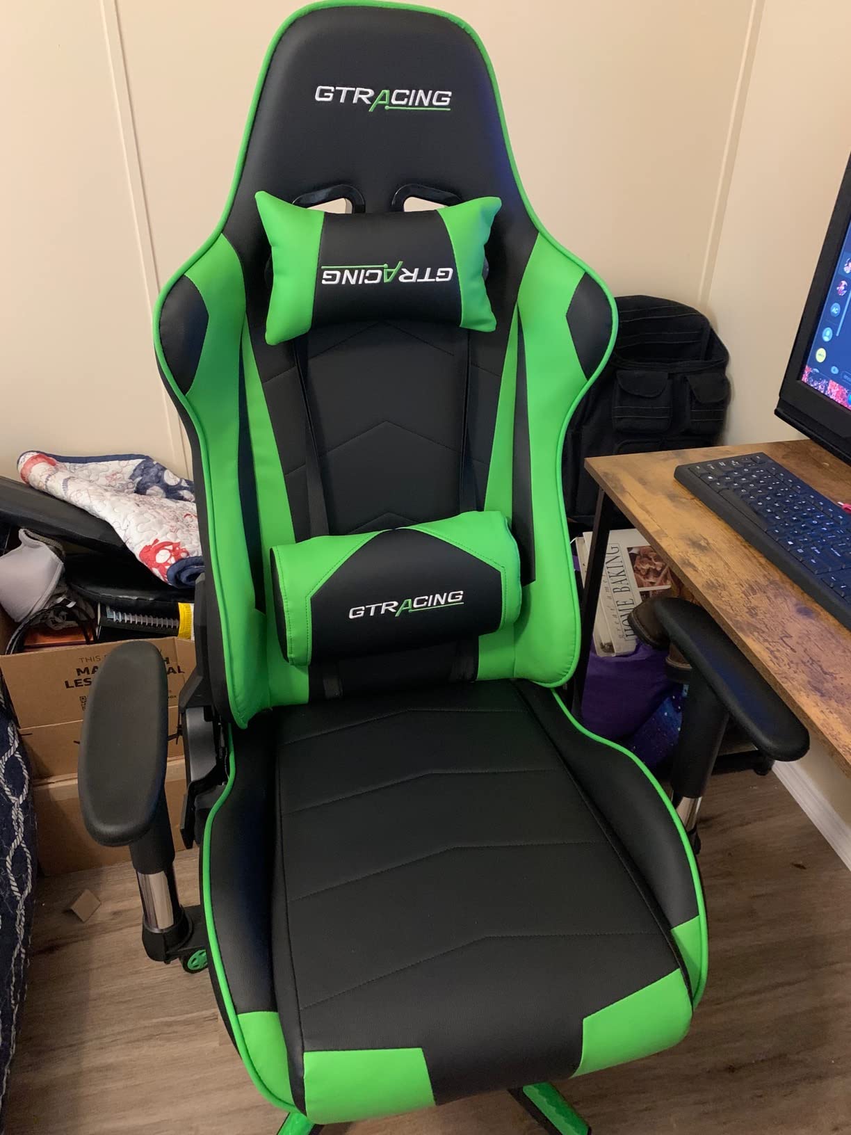 GTRACING Gaming Chair Racing Office Computer Ergonomic Video Game Chair Backrest and Seat Height Adjustable Swivel Recliner with Headrest and Lumbar Pillow Esports Chair (Dark Black) customer photo 1