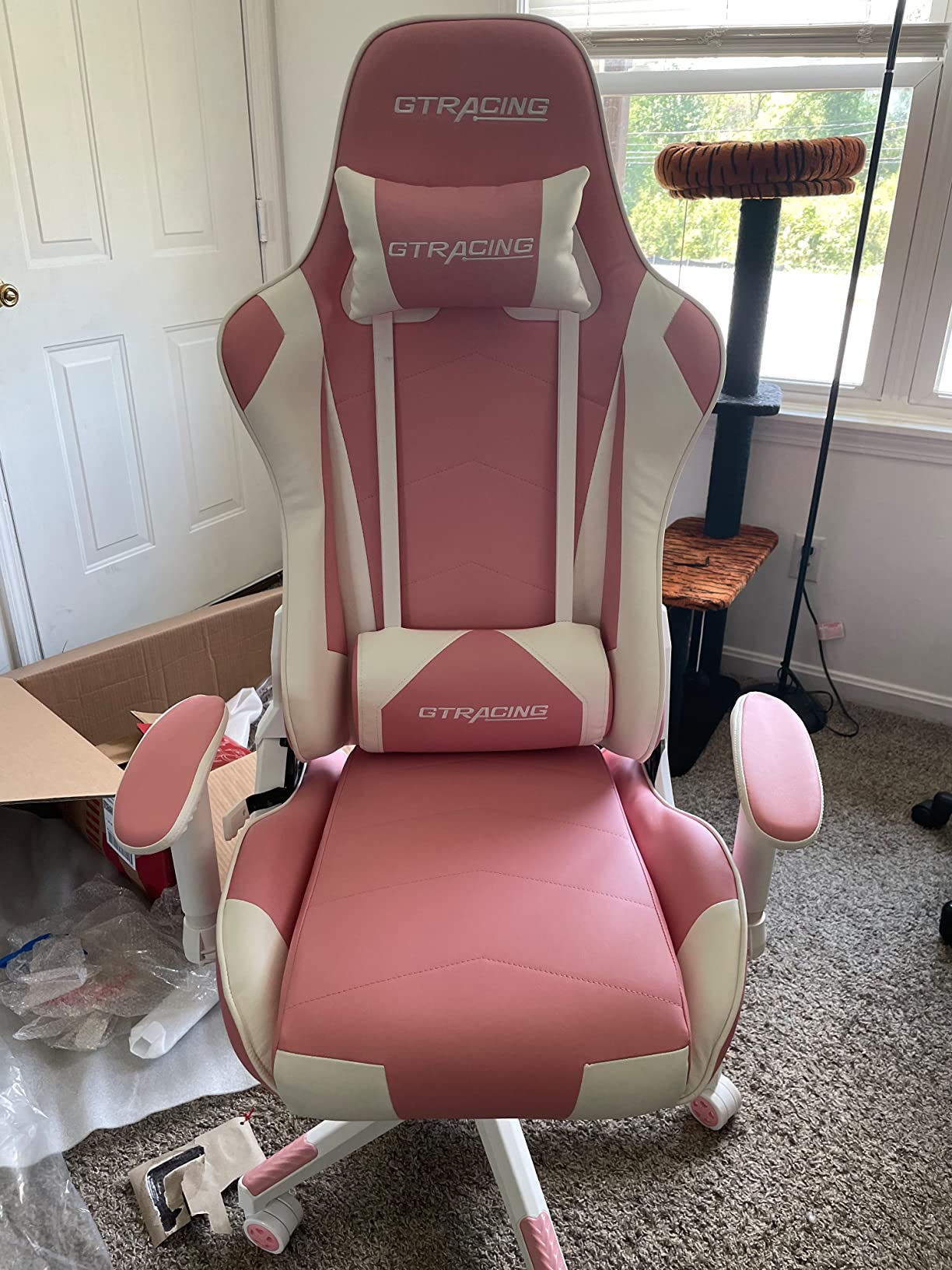 GTRACING Gaming Chair Racing Office Computer Ergonomic Video Game Chair Backrest and Seat Height Adjustable Swivel Recliner with Headrest and Lumbar Pillow Esports Chair (Dark Black) customer photo 2