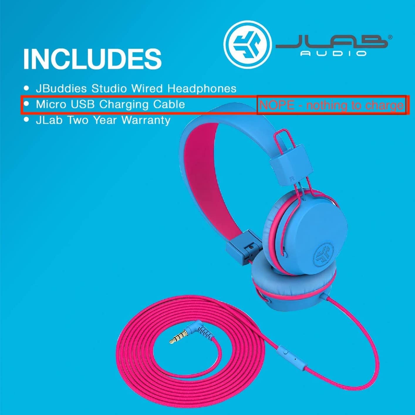 JLab JBuddies Studio Kids on-Ear Wired Headphones with mic, Volume Limiter, Folding, Adjustable, Noise Isolation, Blue/Green customer photo 1