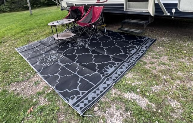 Lighted Outdoor Rug 8x10 ft, Solar Powered Patio Rug with 113 LED Lights, Waterproof Plastic Reversible Outdoor Straw Rugs, Rugs Mat for House Deck RV Camping Patio Beach Balcony Picnic (Blue White) customer photo 1