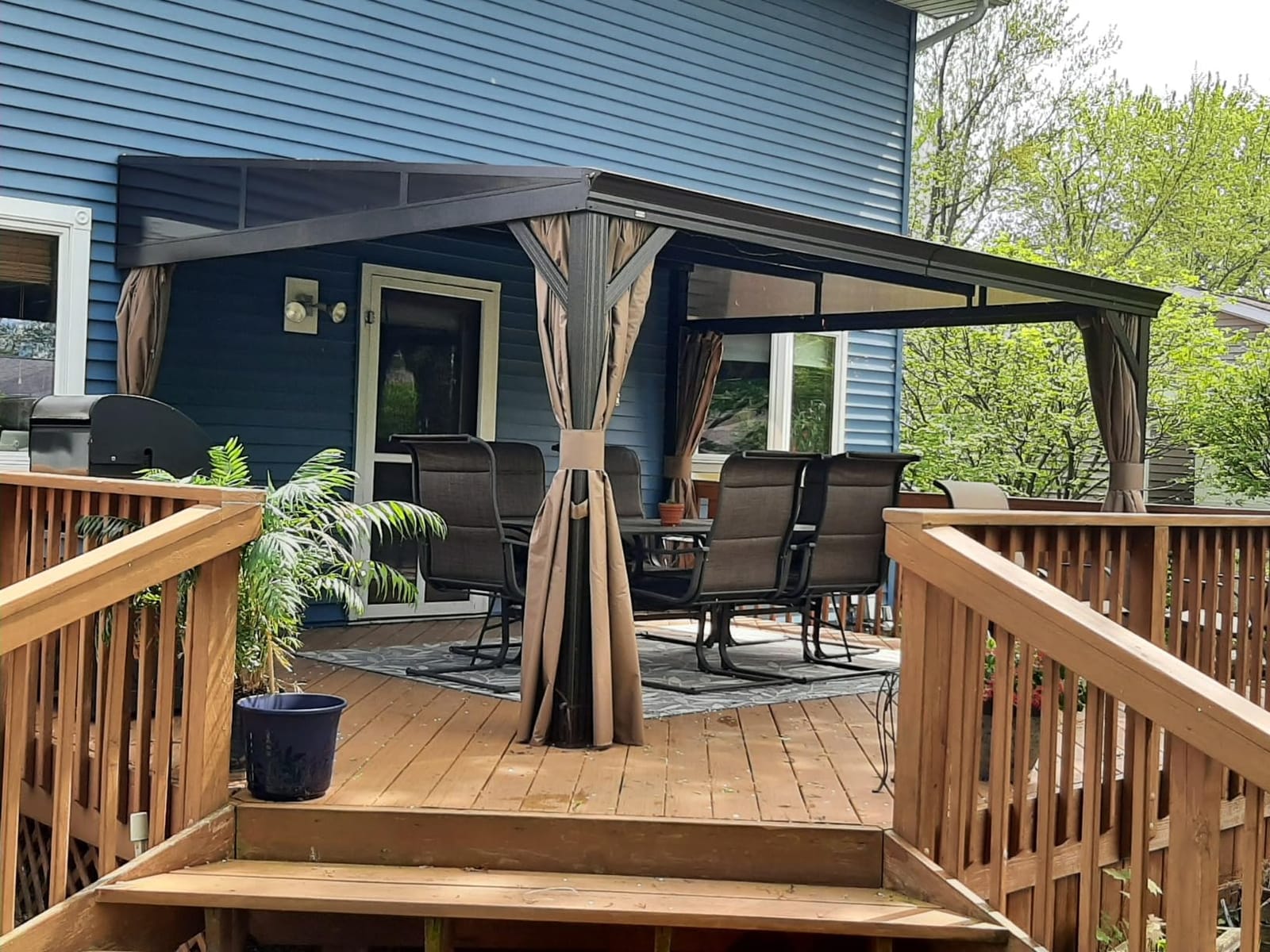 Domi 8x12FT Lean to Gazebo Pergola with Curtains Netting Aluminum Frame customer photo 2