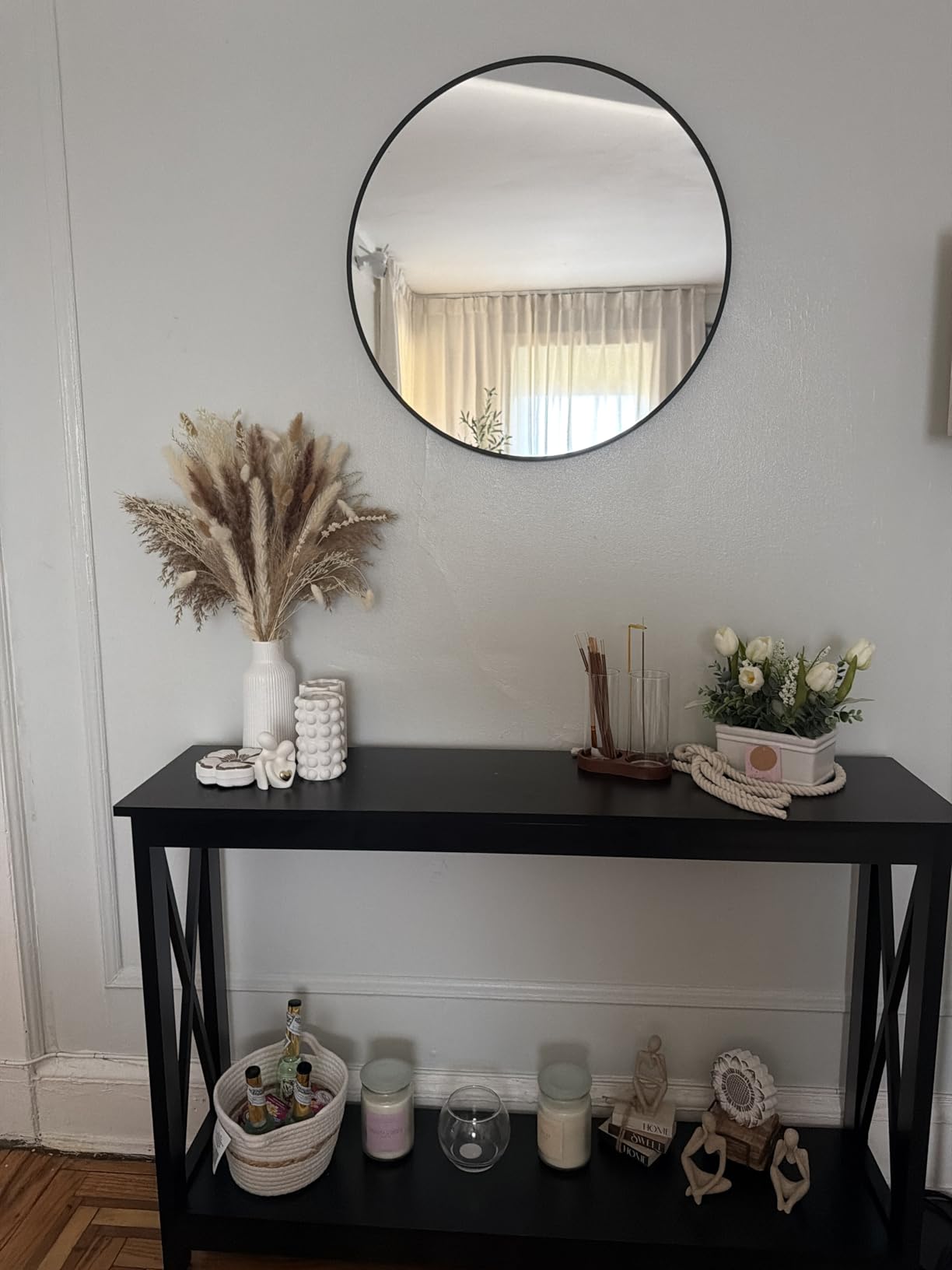 XRAMFY 40 Inch Round Mirror - Black Circle Mirrors for Bathroom, Entryway customer photo 2