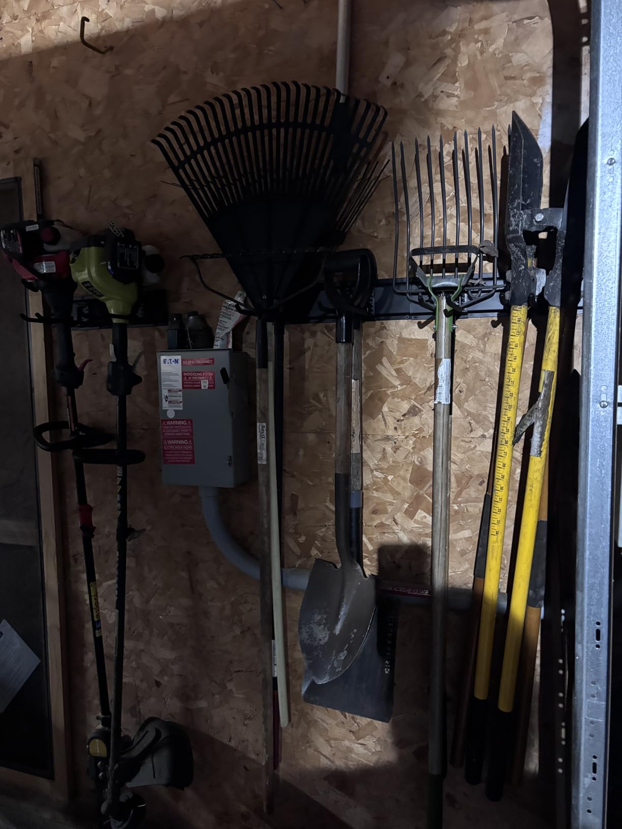 Garage Tool Organizer Wall Mount, 48 Inch Heavy Duty Garden Tool Organizer Storage System, Easy Install with 6 Adjustable Straight Hooks, for Garage, Basement, Shed, Workshop, Black, Steel customer photo 2