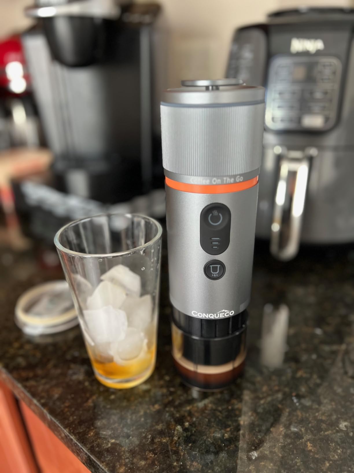 CONQUECO Self-Heating Portable Espresso Machine: Travel Coffee Maker with 13500mAh Battery - 12v Small Electric Fast Heating - Set for Ground Coffee & NS Capsule for RV, Car, Hiking, Office, Camping customer photo 1