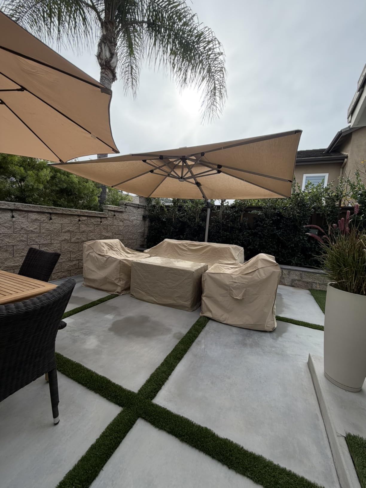 PURPLE LEAF Cantilever Umbrella 10' X 10' Solar LED Light Patio Deck, Beige customer photo 1