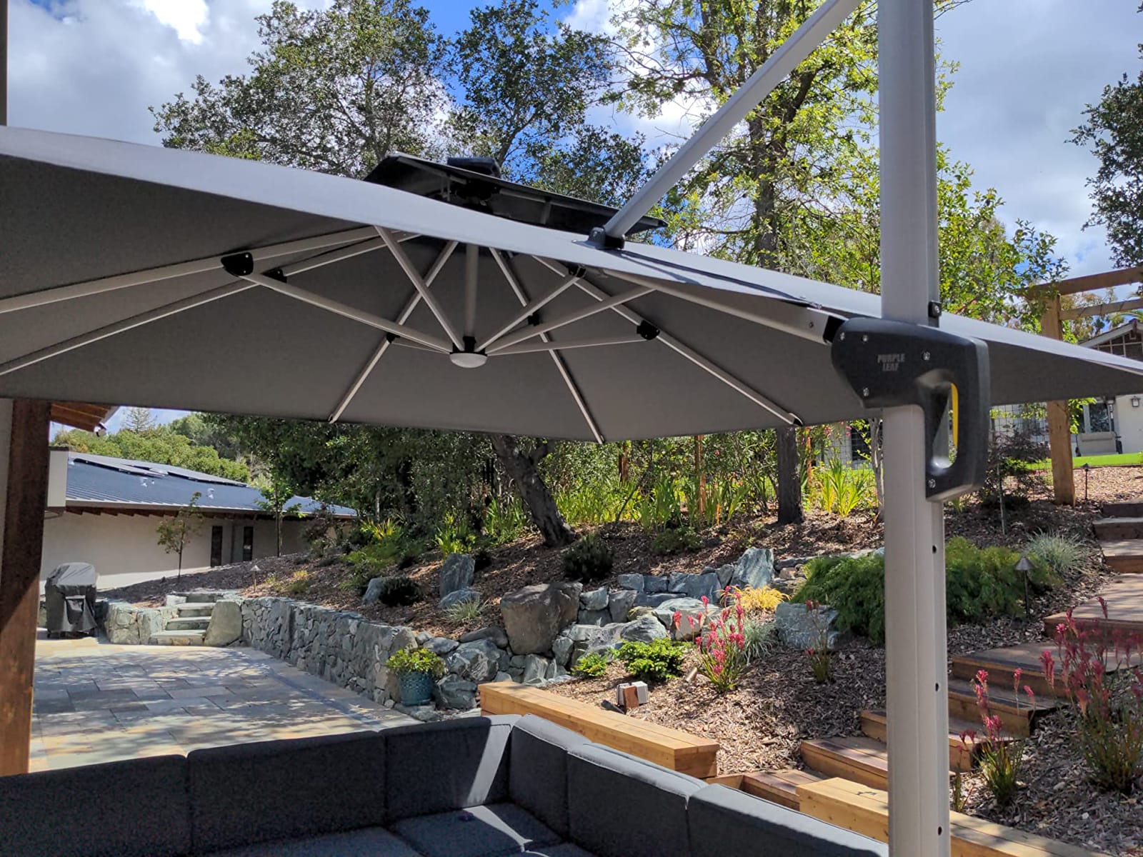 PURPLE LEAF Cantilever Umbrella 10' X 10' Solar LED Light Patio Deck, Beige customer photo 2