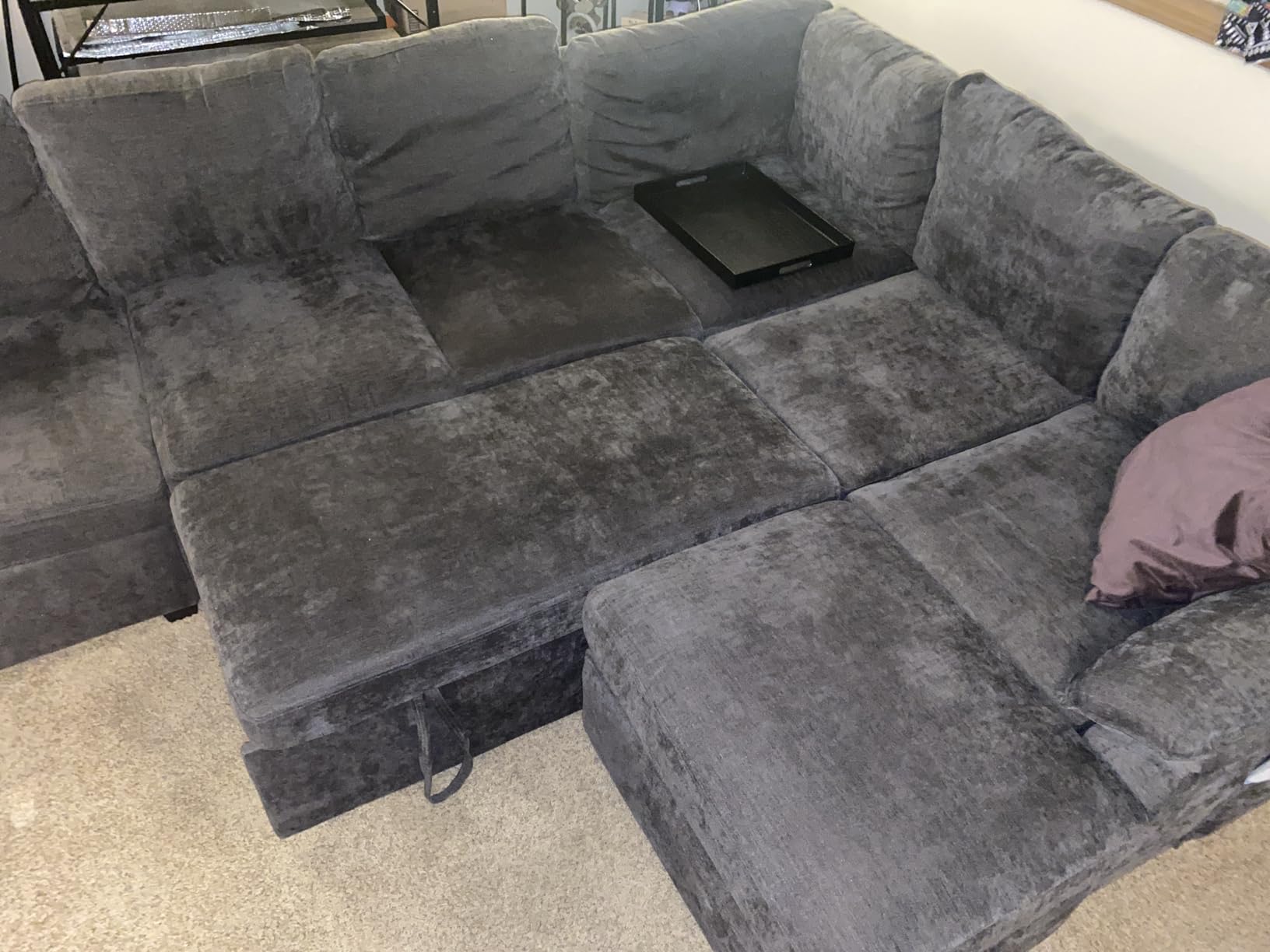 106'' Modular Sectional Sofa with Pull Out Bed, Sleeper Sofa, Dark Gray customer photo 1