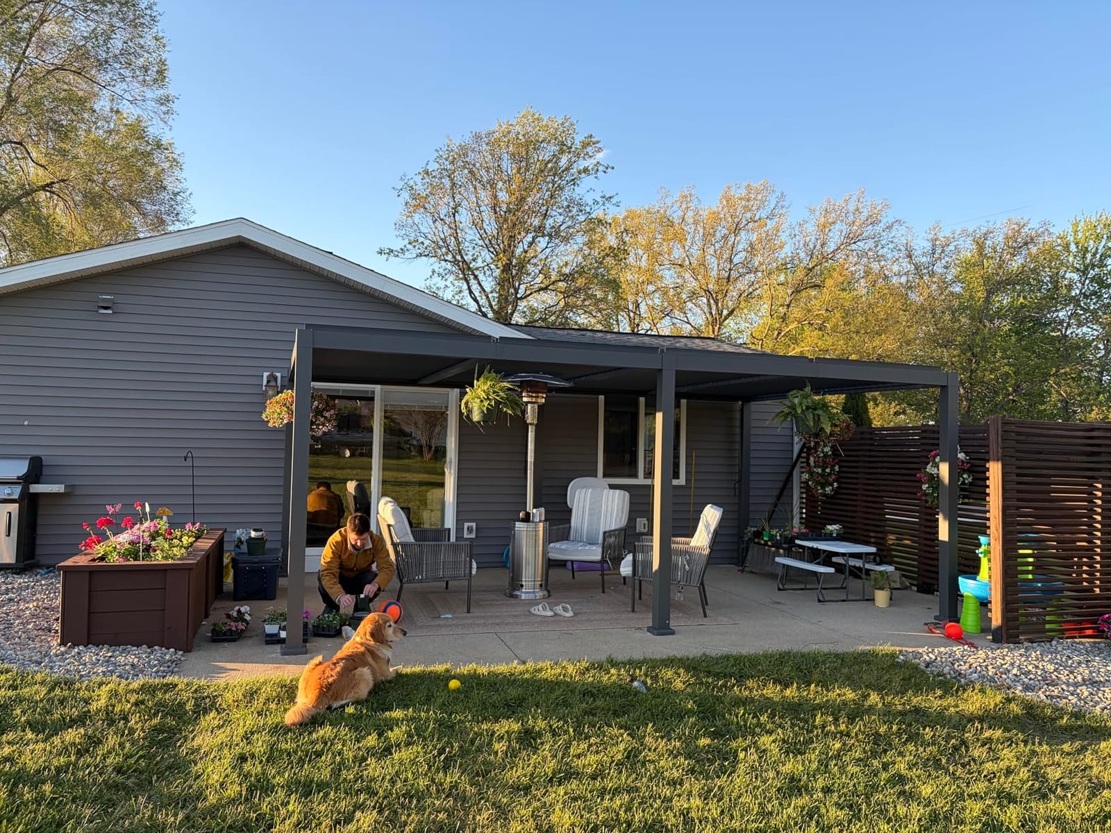 GarveeLife Louvered Pergola 10 ft x10', Outdoor Pergola with Adjustable Louvered Roof, Reinforced Aluminum Frame, Integrated Drainage System, Hardtop Gazebo for Patio, Deck, Wood Grain customer photo 1