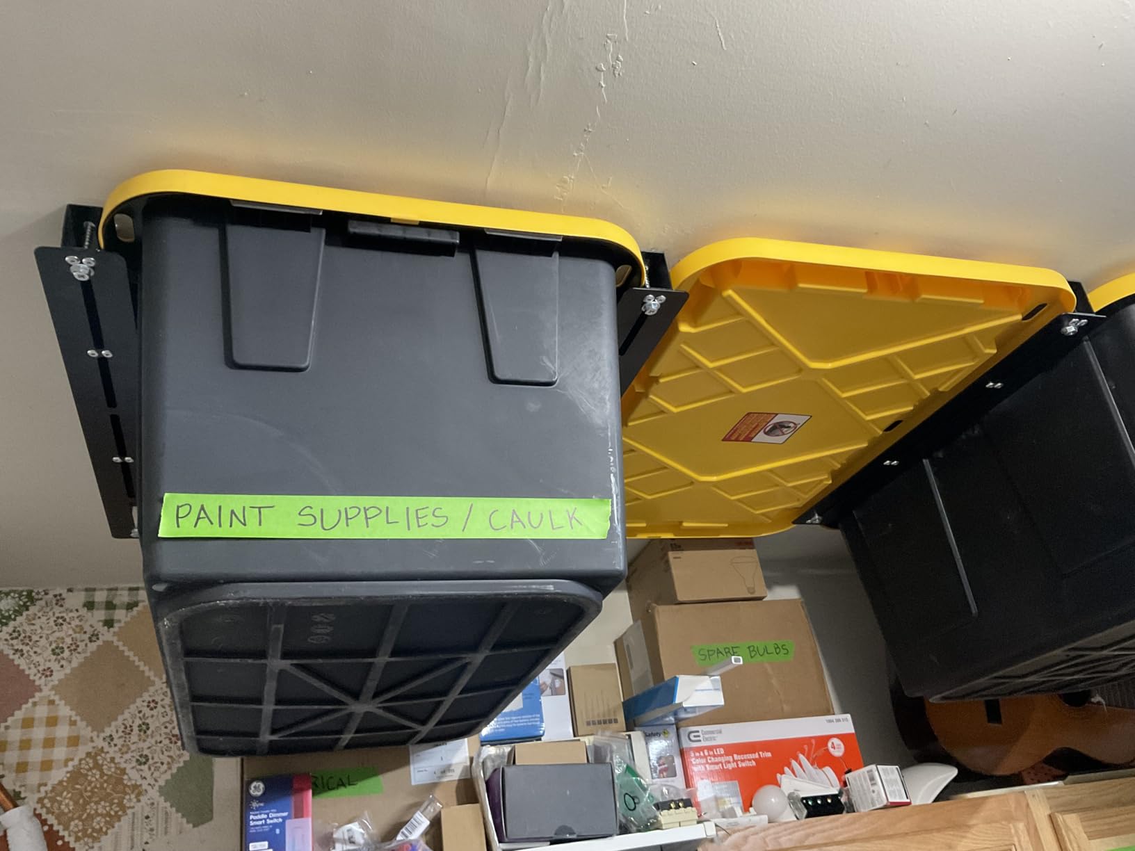 TORACK Garage Ceiling Bin Storage Rack, Overhead Tote Storage Rails customer photo 1