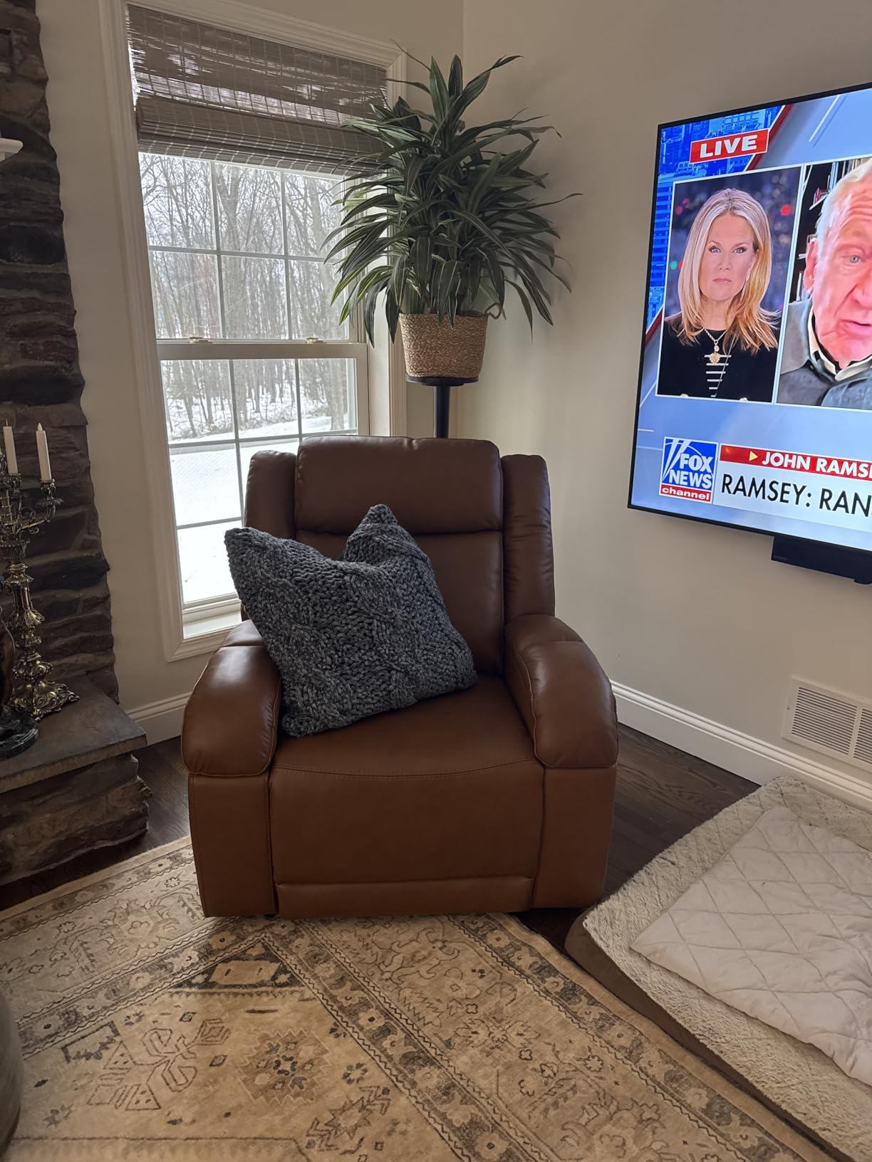 Watson & Whitely Oversized Genuine Leather Power Recliner Chair, Navy Blue customer photo 2