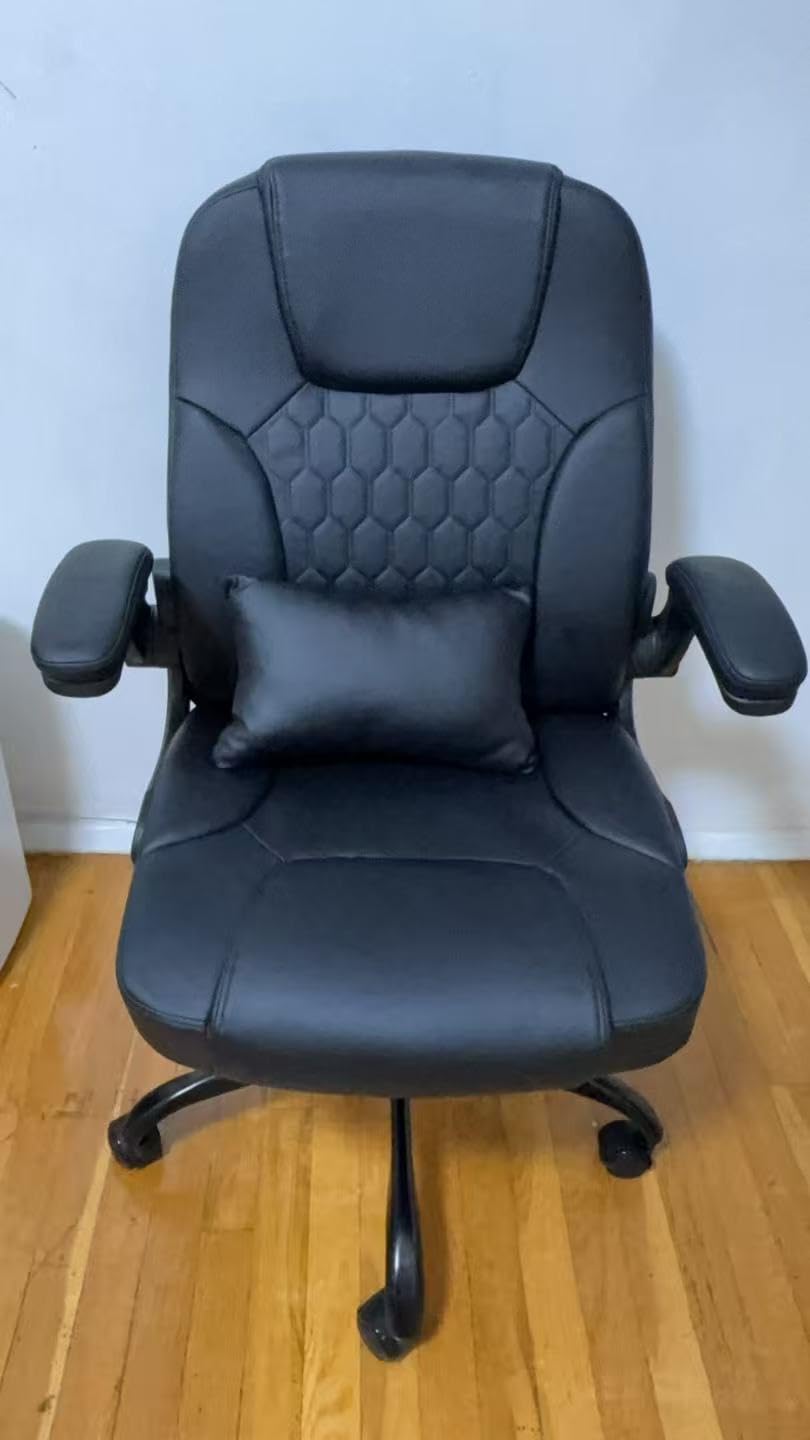 Leather Office Chair Swivel Lumbar Support for Short People Black customer photo 1