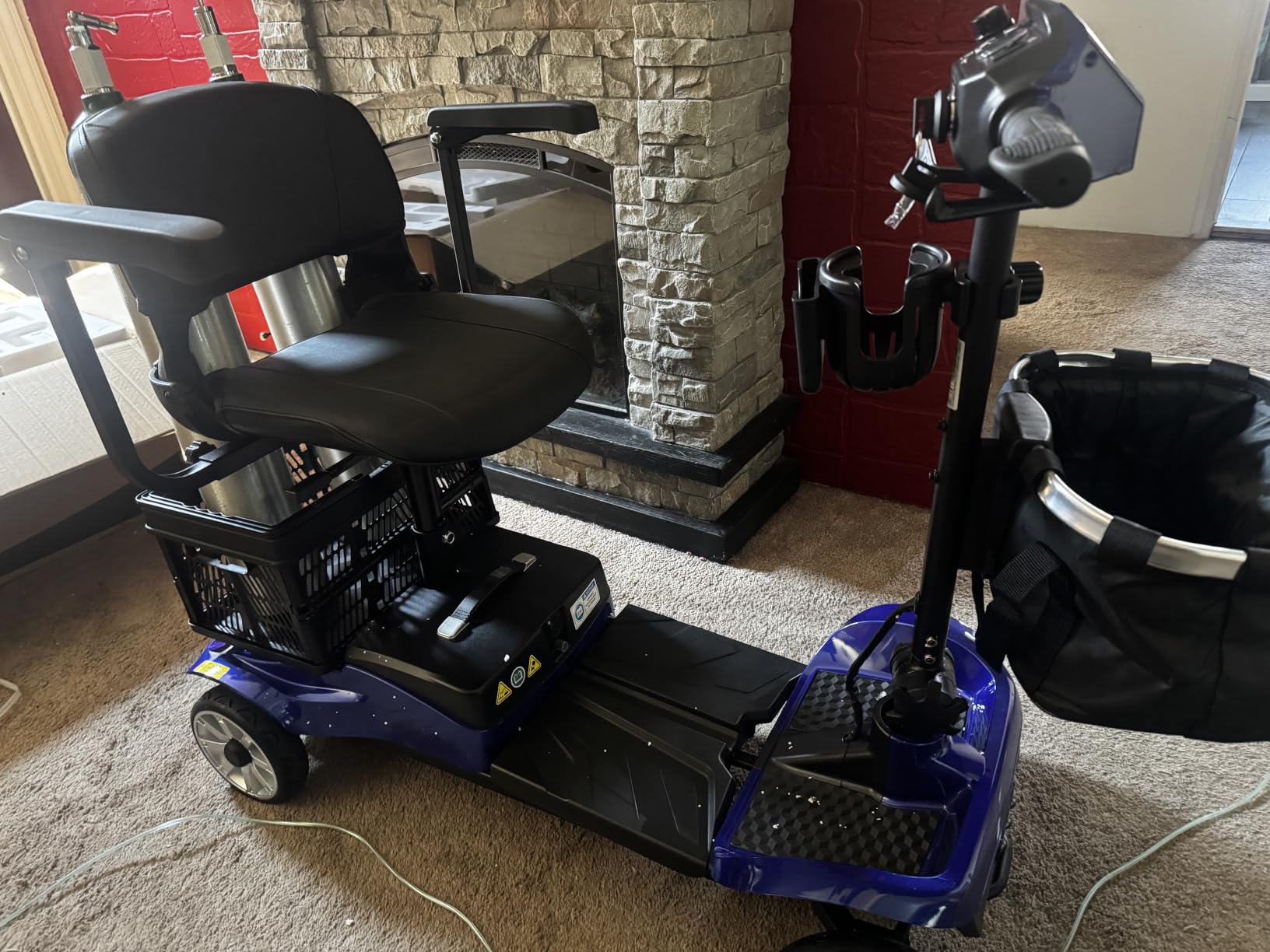 Foldable 4-Wheel Mobility Scooter for Adults – Portable Motorized Scooter with 330 lbs Capacity, Detachable Battery, Dual Baskets, Cup & Phone Holder, Blue customer photo 2