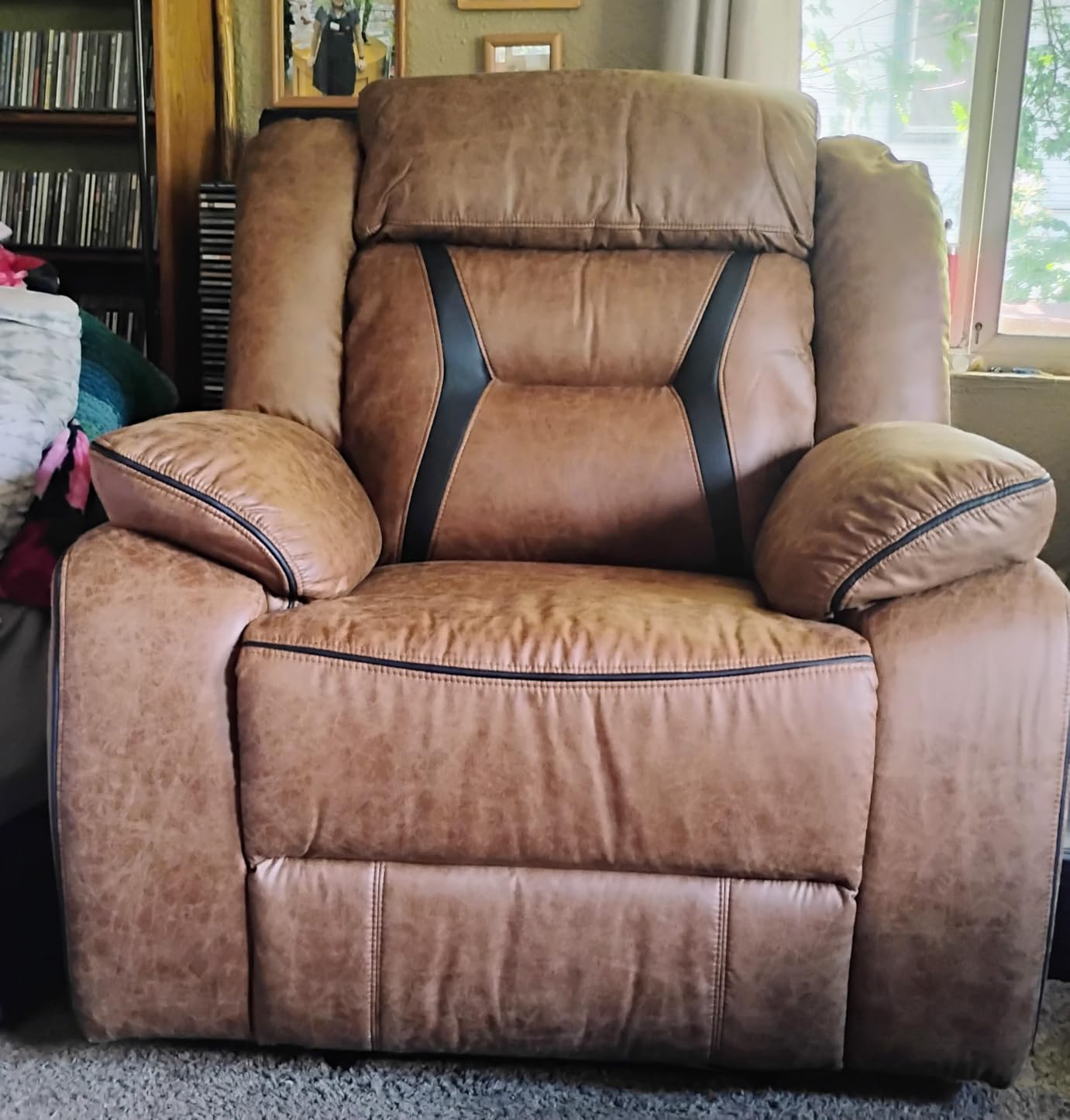 EBELLO Manual Reclining Sectional Sofa for Living Room, L-Shaped Sectional Corner Reclining Sectional Couches Home Furniture Set with Center Console, Hidden Cup Holders and Storage, Brown customer photo 2