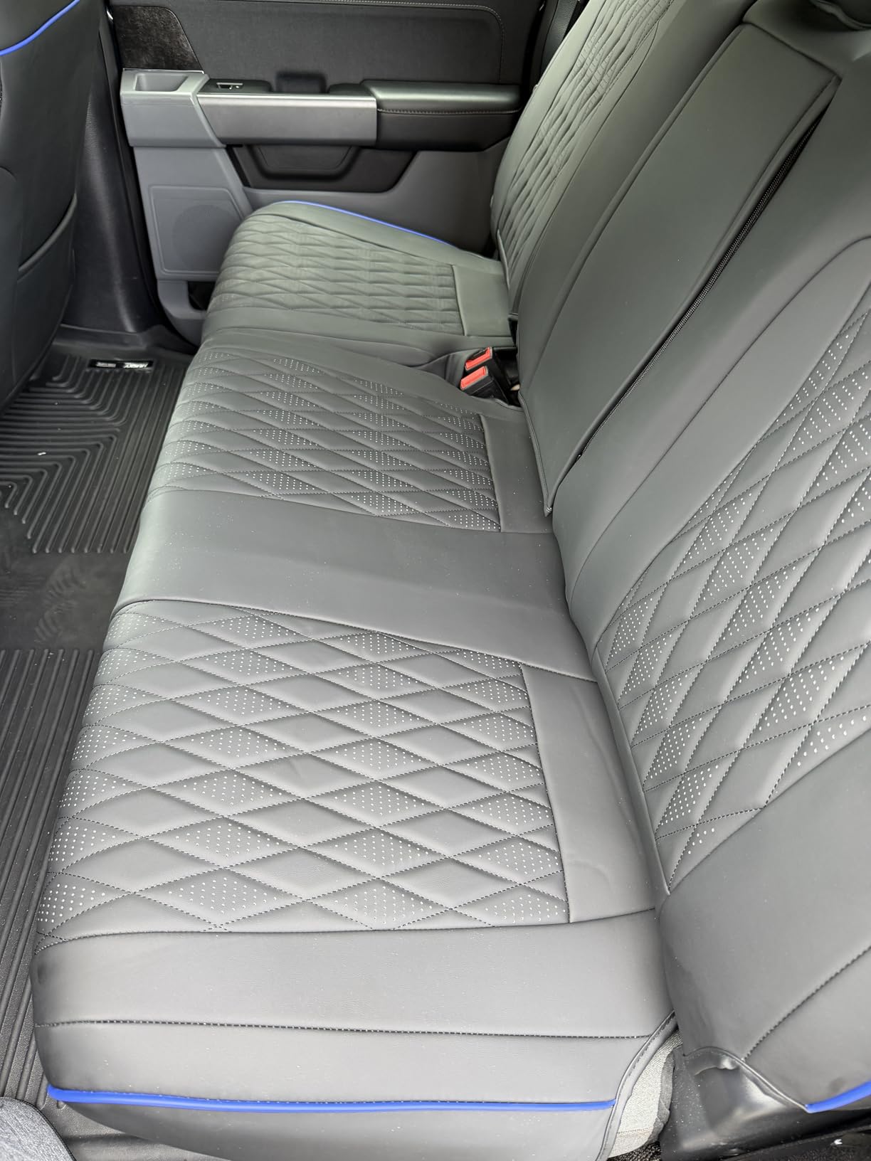 Coverado Leather Seat Covers Full Set for Ford F150F250F350F450(2015-2026)Waterproof Automotive Cushion Covers for Pick-Up Trucks Custom Fit for F150 SuperCrew&F250–F450 Super Duty Crew Cab(Red Line) customer photo 1