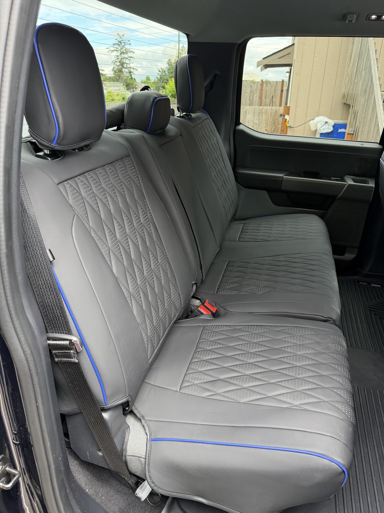 Coverado Leather Seat Covers Full Set for Ford F150F250F350F450(2015-2026)Waterproof Automotive Cushion Covers for Pick-Up Trucks Custom Fit for F150 SuperCrew&F250–F450 Super Duty Crew Cab(Red Line) customer photo 2