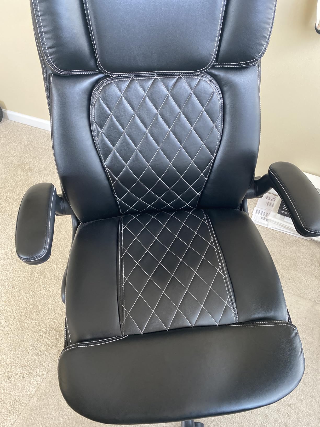 450LBS Big and Tall Executive Office Chair with Flip up Arm, Heavy Duty PU Leather Computer Desk Chair,Comfortable High Back Swivel Home Office Chair with Rolling for Adults,Spring Cushion,Metal Base customer photo 2