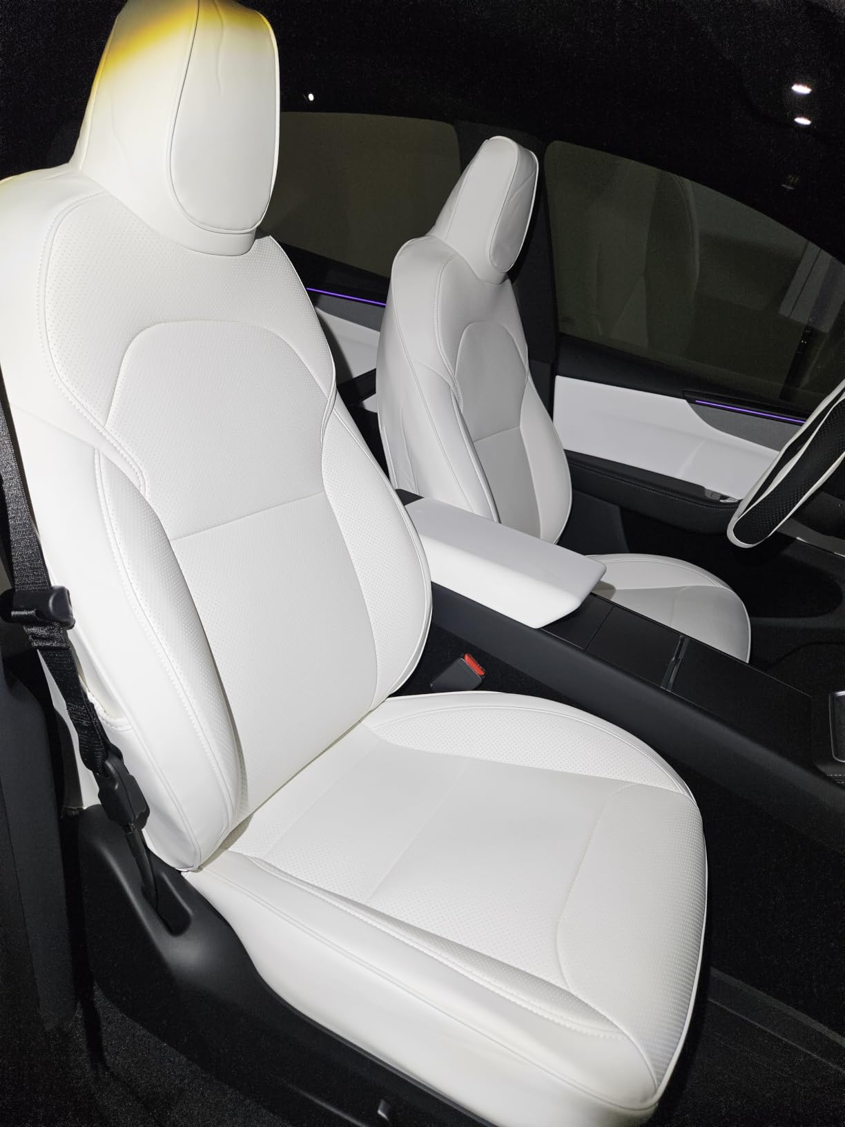 Custom Fit Seat Covers for 2025 2026 Tesla Model Y Juniper (5-Seater) - Ventilated Seats & Rear Screen Compatible - Nappa Leather Full Set Car Seat Protectors (Black, Model Y 2025) customer photo 1