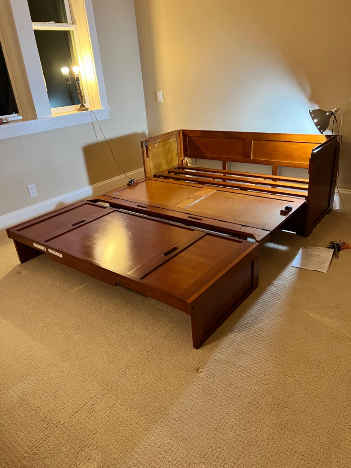 NIGHT & DAY Furniture Murphy Cube Cabinet Bed Queen – Fold-Out Space-Saving Guest Bed with Memory Foam Mattress – Provence Ivory Finish customer photo 1