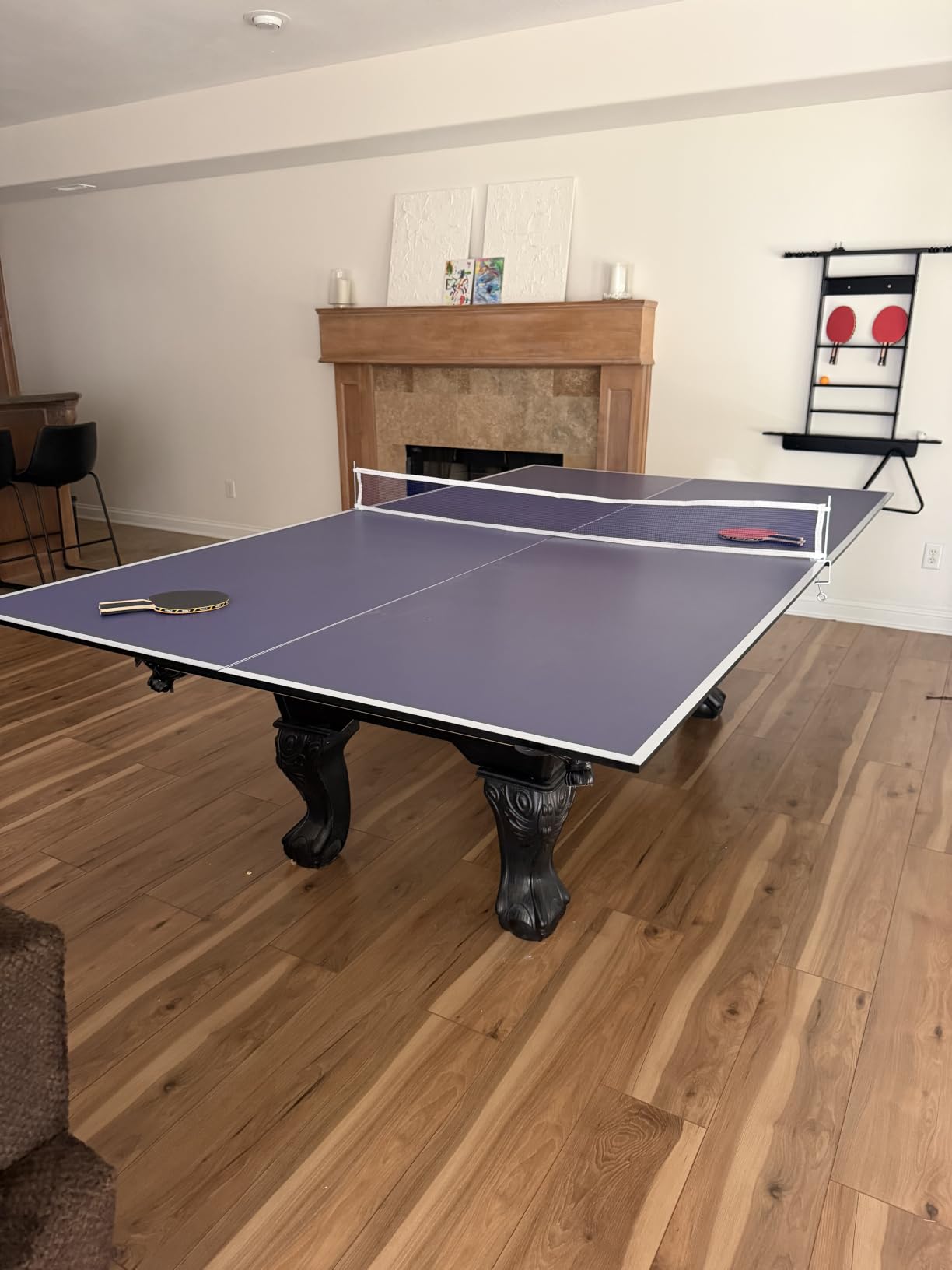 Soozier 9 ft Folding Ping Pong Table Top Topper for Billiard Pool Tables, Regulation Sized Foldable Table Tennis Conversion Top with Net Set, Foam Padding, Net Storage Bag, Blue customer photo 2