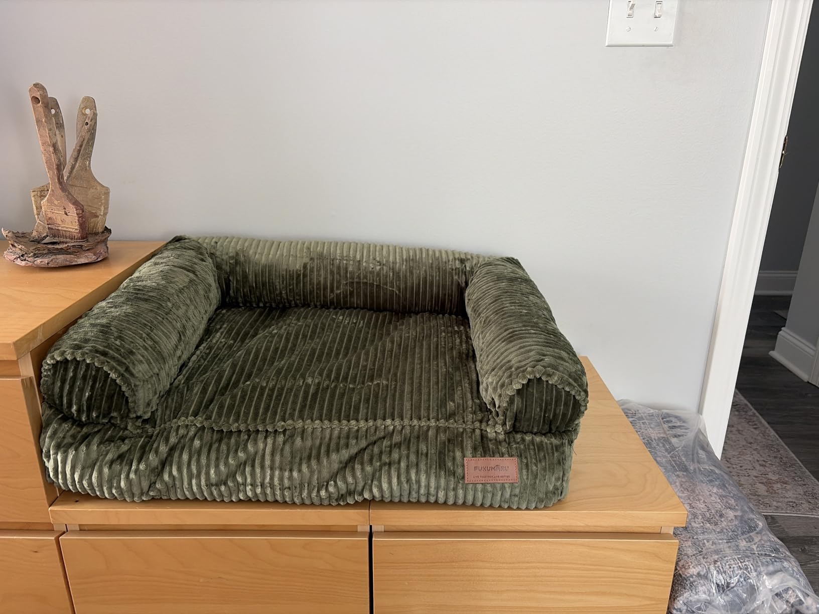FUKUMARU Dog Couch Bed, Corduroy Cozy Cat Bed, Waterproof, Washable Cover customer photo 1