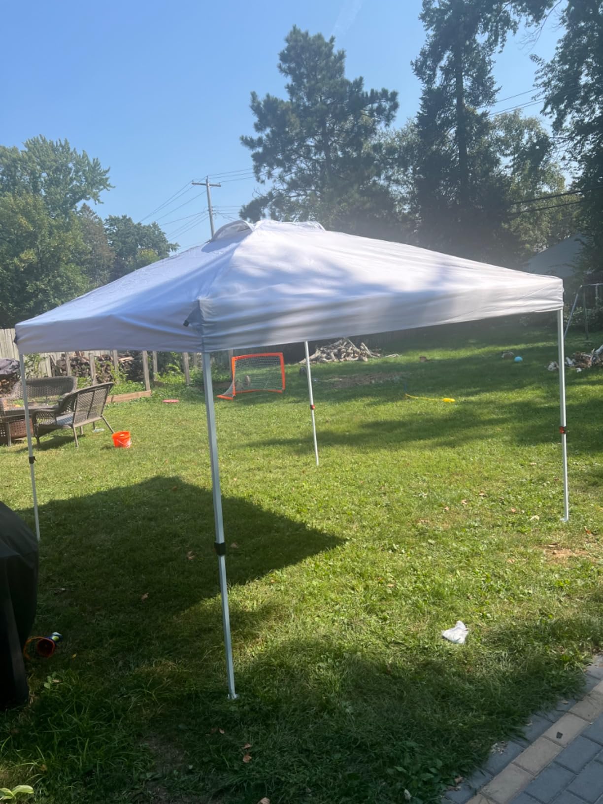 WEIZE 10x10 Slant Legs Pop Up Canopy Tent, 1-Button Push Setup Canopy Tent, Adjustable Height Instant Portable Shelter, Protable Backpack, Easy Outdoor Sun Shade for Events, 8x8 Top, White customer photo 1