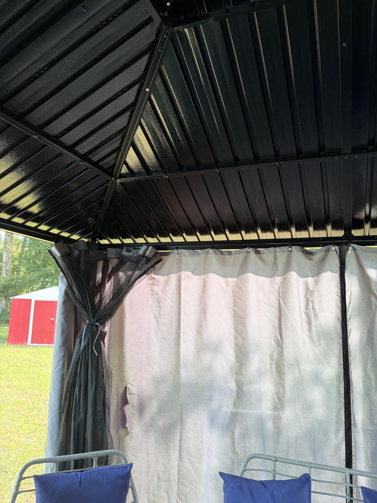 AirWire 8'x8' Hardtop Aluminum Gazebo with Curtains & Netting Dark Gray customer photo 2