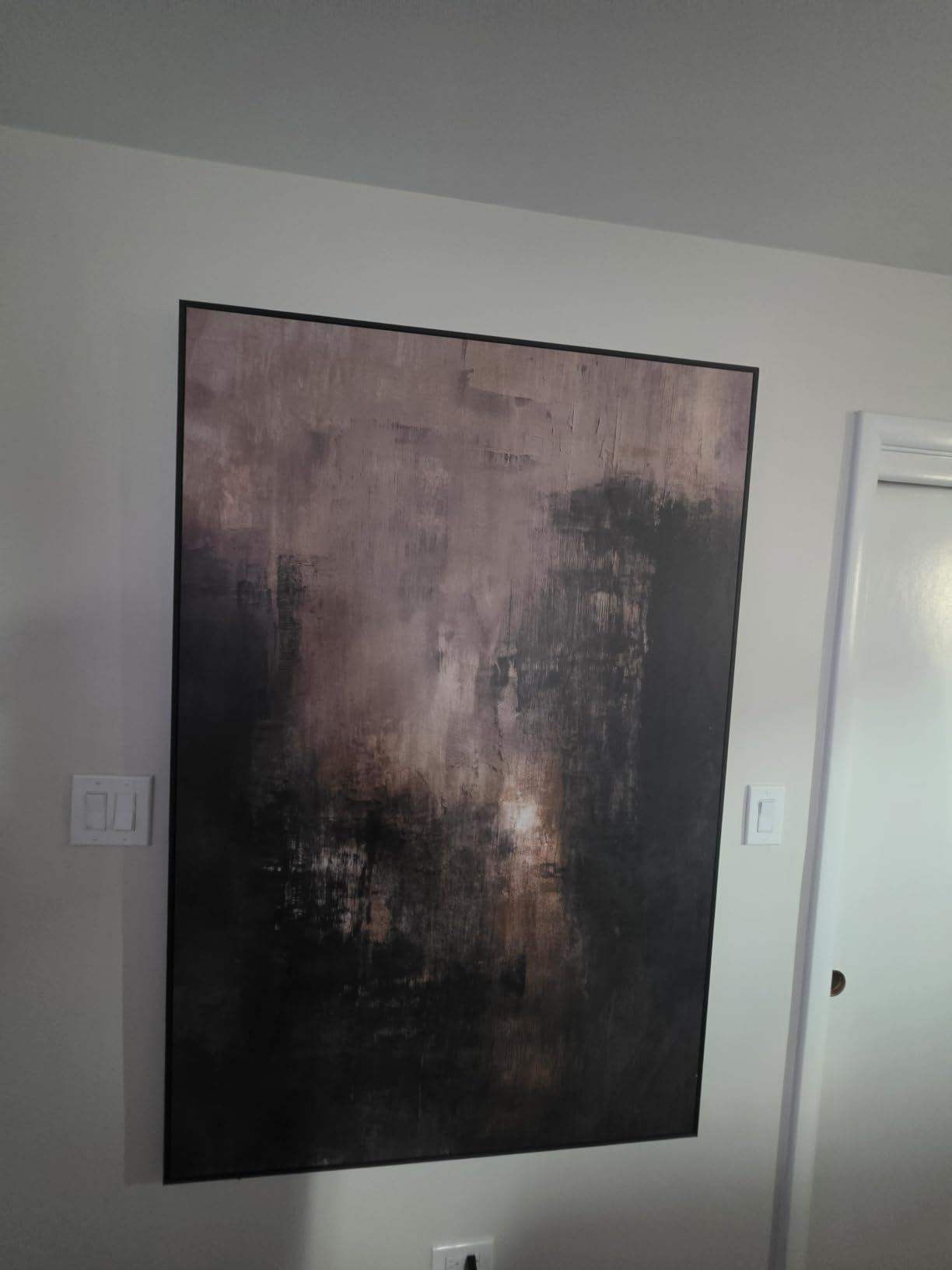 Large Framed Neutral Beige Minimalist Abstract Wall Art, Vertical 30x60 In customer photo 1