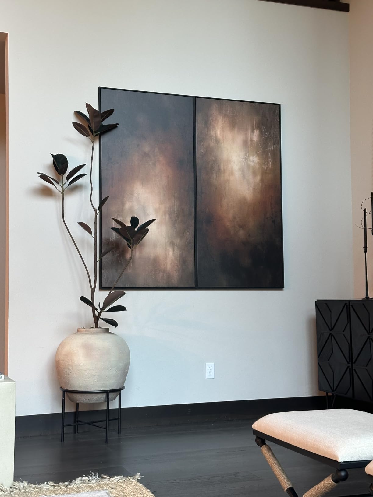 Large Framed Neutral Beige Minimalist Abstract Wall Art, Vertical 30x60 In customer photo 2